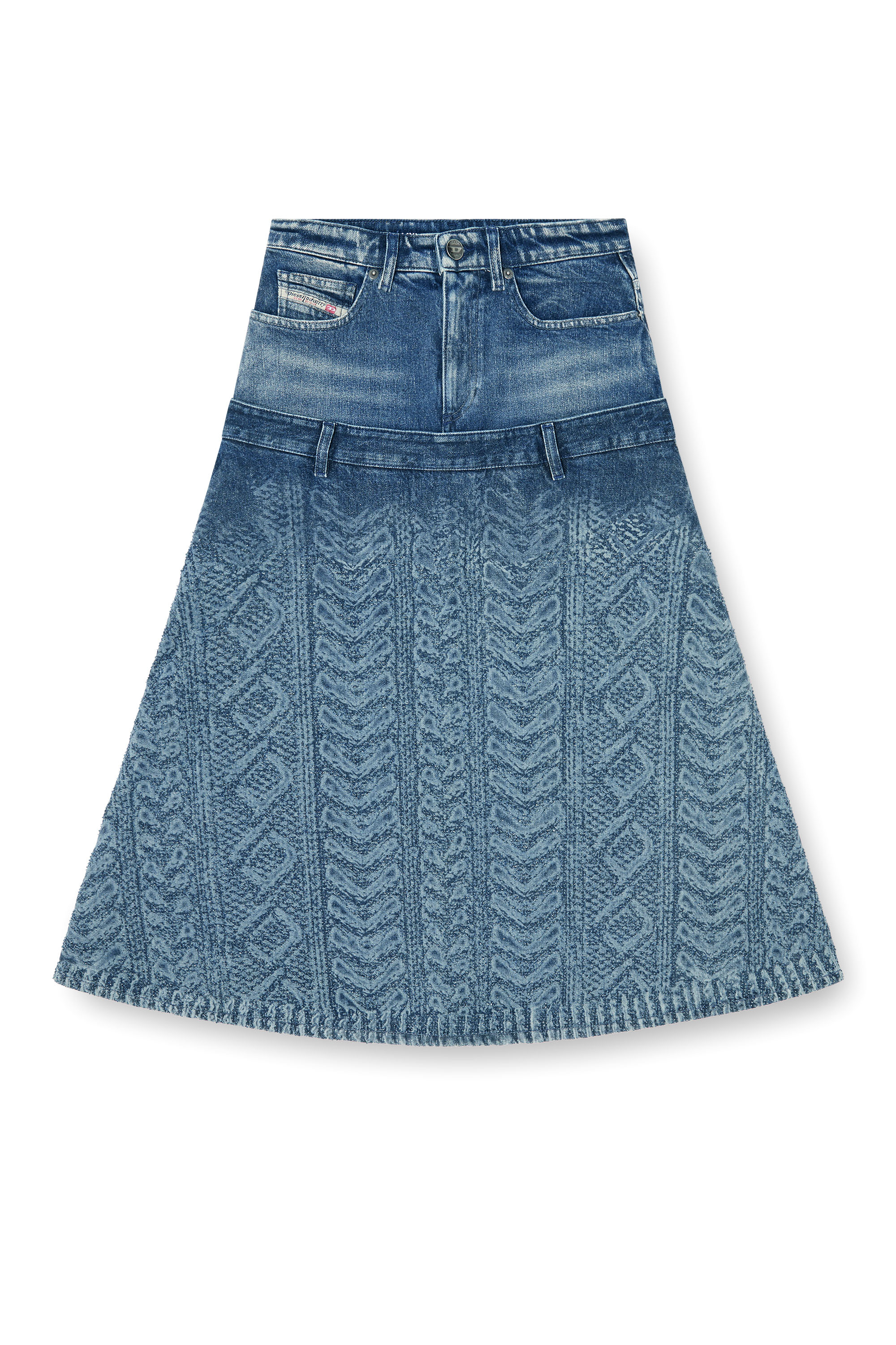 Diesel - DE-VORYA-S1, Female's Midi skirt in cable-knit-effect denim in Dark Blue - 2