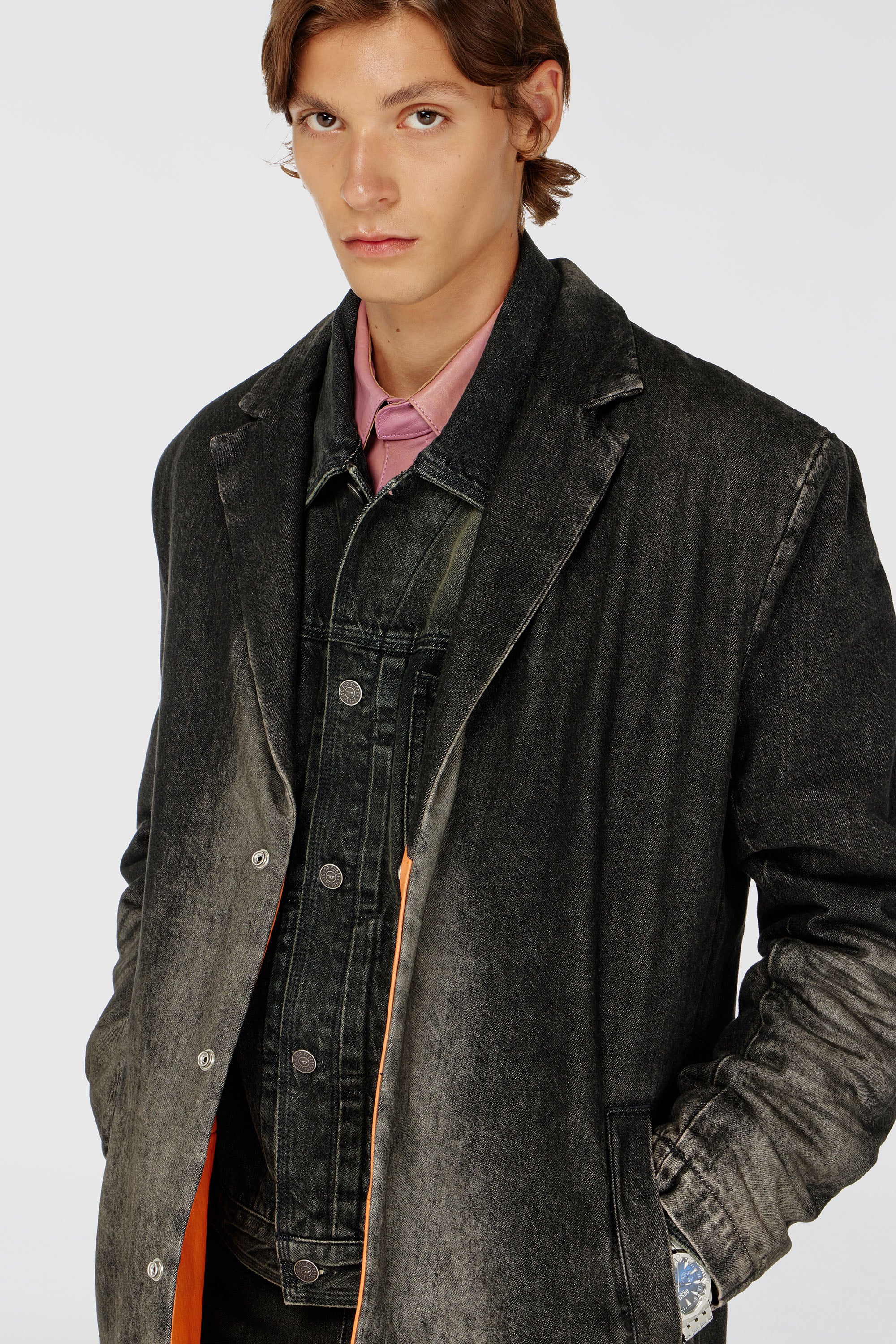 Diesel - D-IANCH-FSJ, Manteau long en denim effet us&eacute; Mixte in Noir - 4