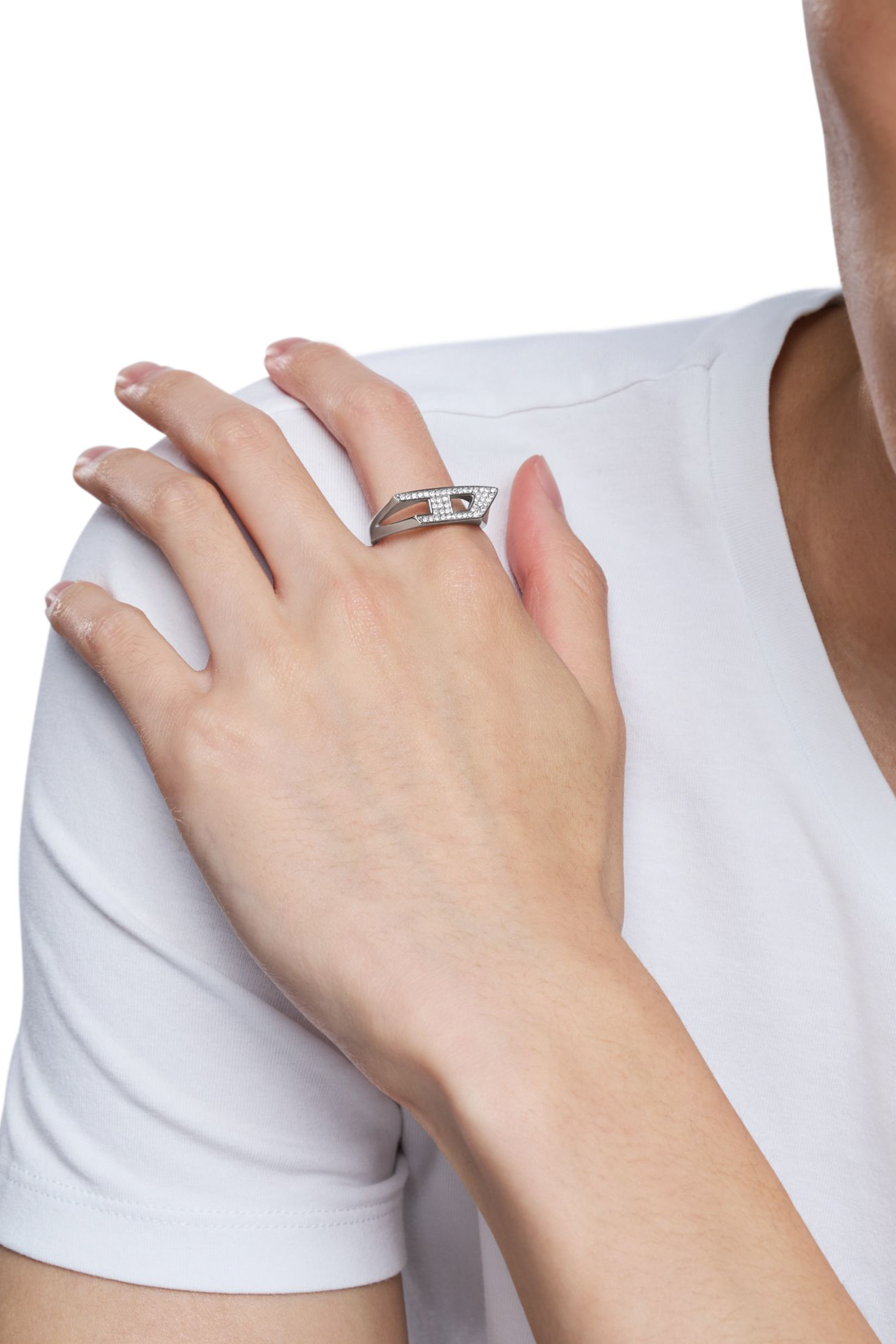 Women's Stainless steel glitz signet ring | Silver | Diesel