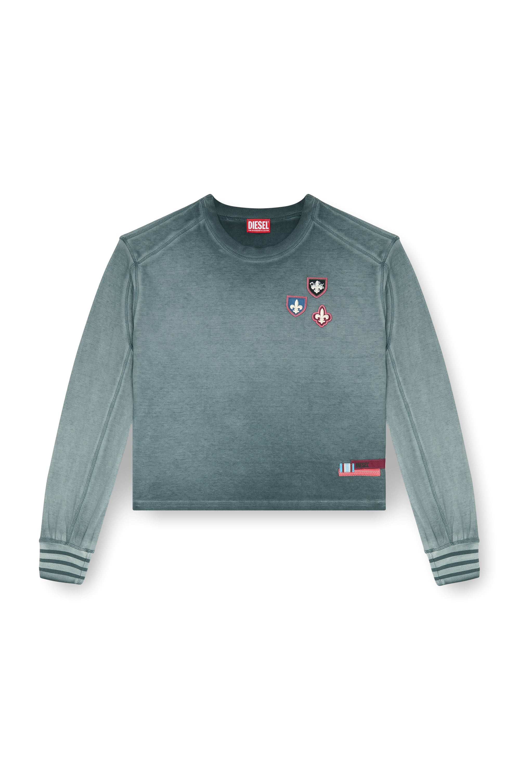 Diesel - T-BAWYE-LS, Woman's T-shirt with patches and microwaffle inserts in Blue - 3