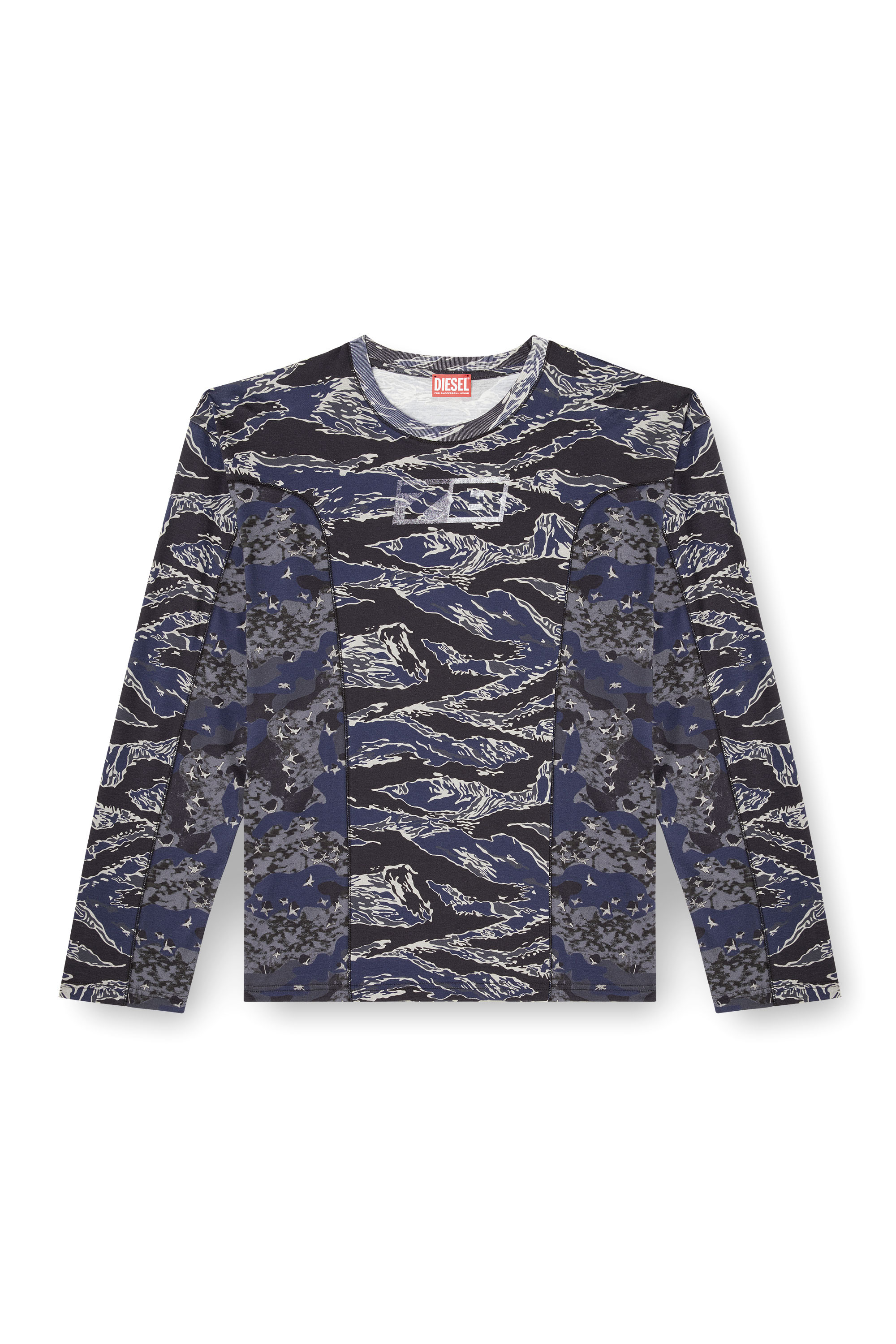 Diesel - T-BOXT-LS-CURT, Man's Long-sleeve T-shirt with mixed camo prints in Dark Blue - 3