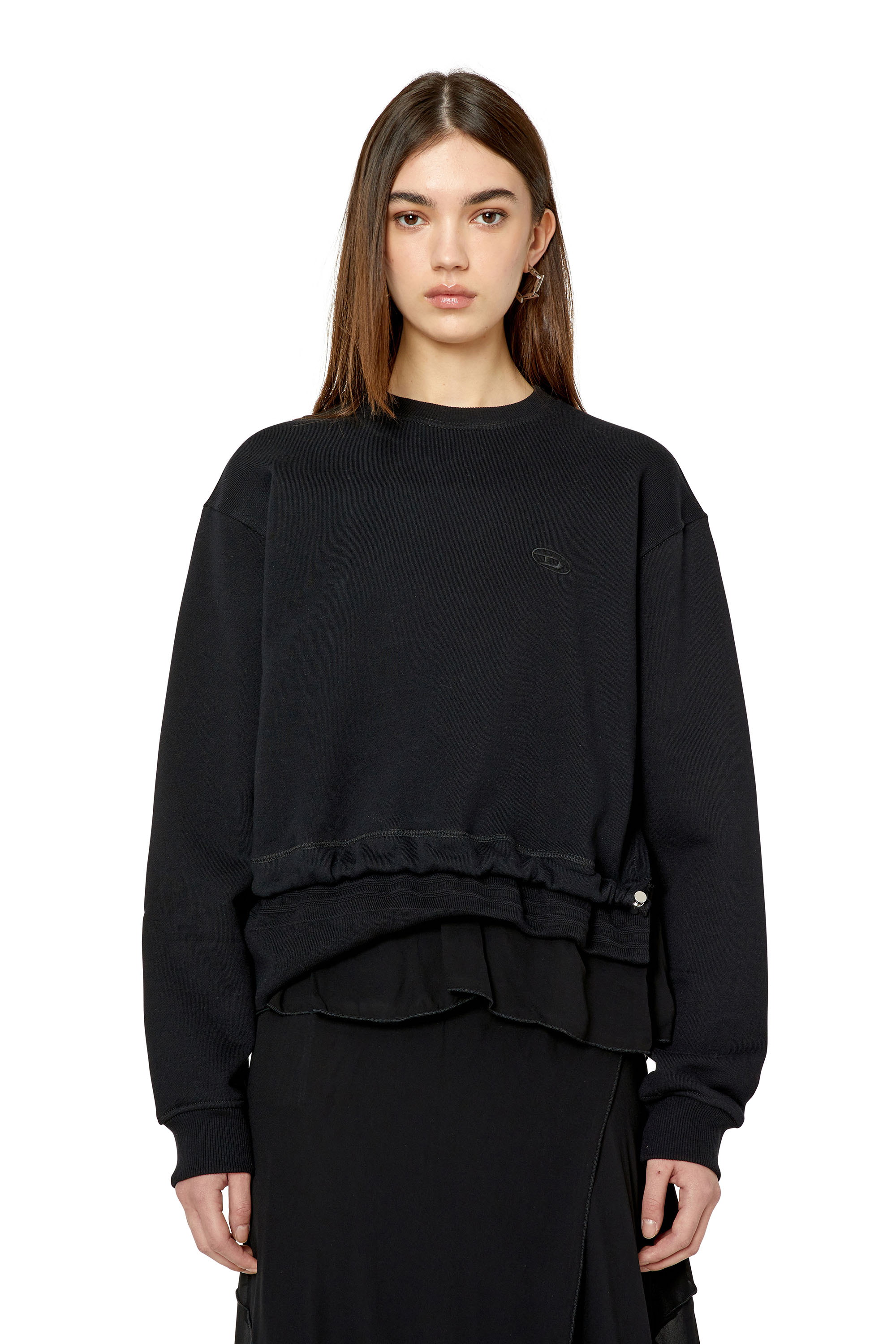 Diesel - F-ROLLIES, Woman's Sweatshirt with layered drawstring hem in Black - 3