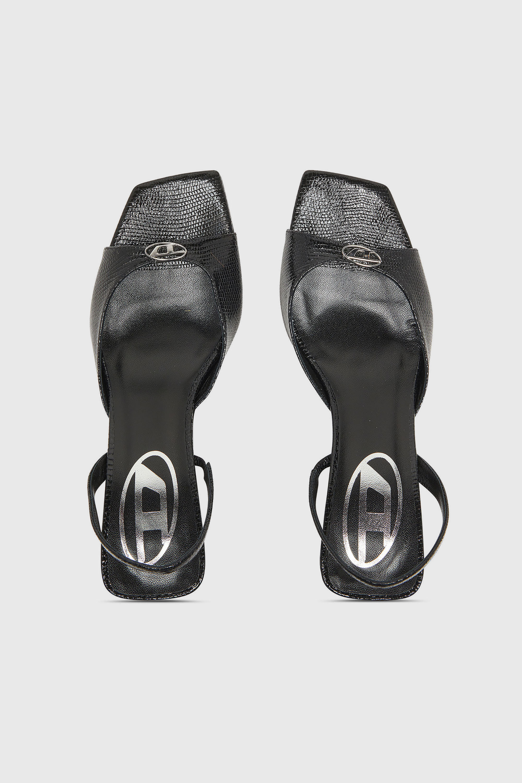 Diesel - D-AMBER 75 SANDAL, D-Amber-Sandalias slingback de piel con efecto lagarto Mujer in Negro - 4