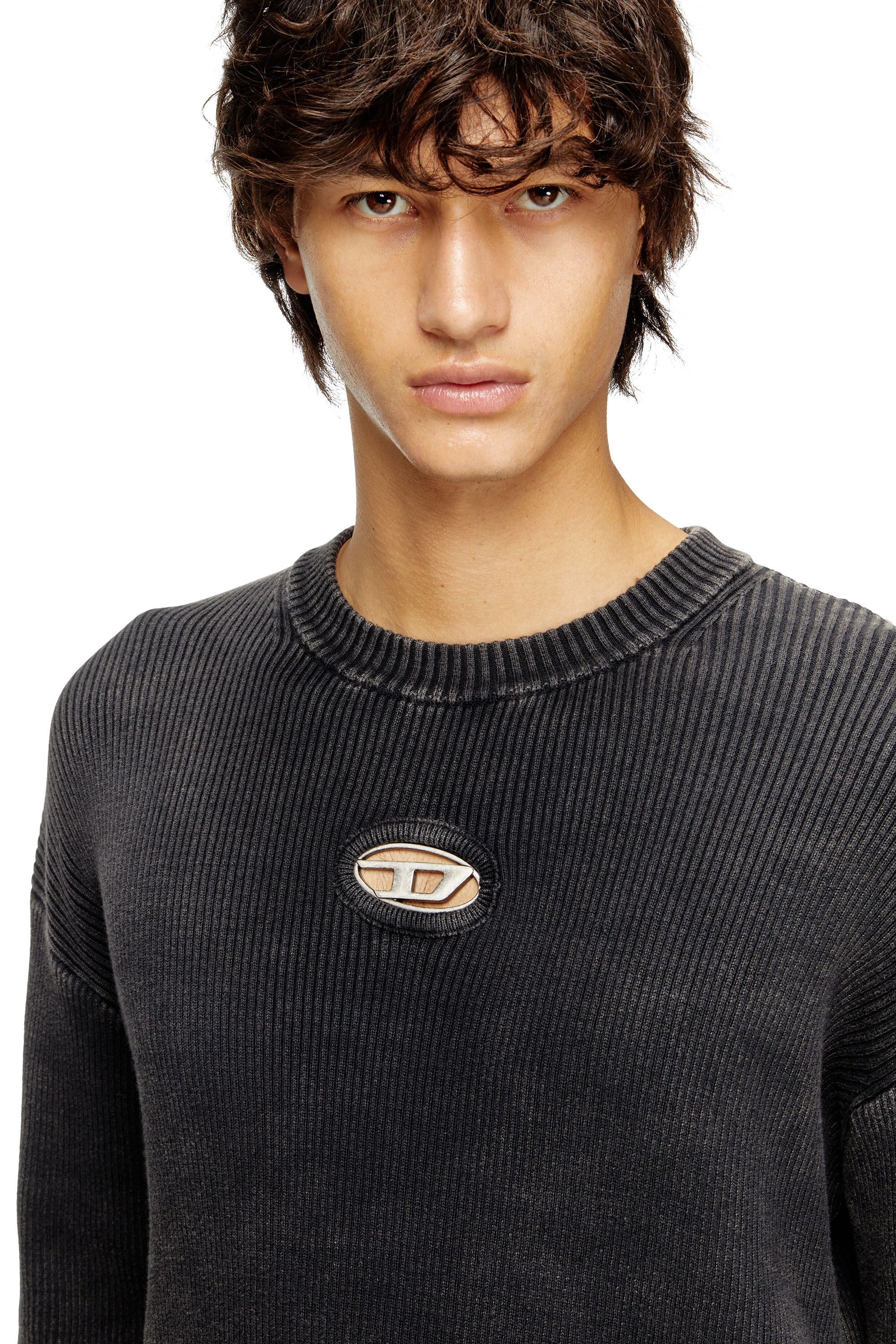 Diesel - K-DARREN-D, Jersey de punto acanalado con aberturas y placa Oval D Hombre in Gris - 5