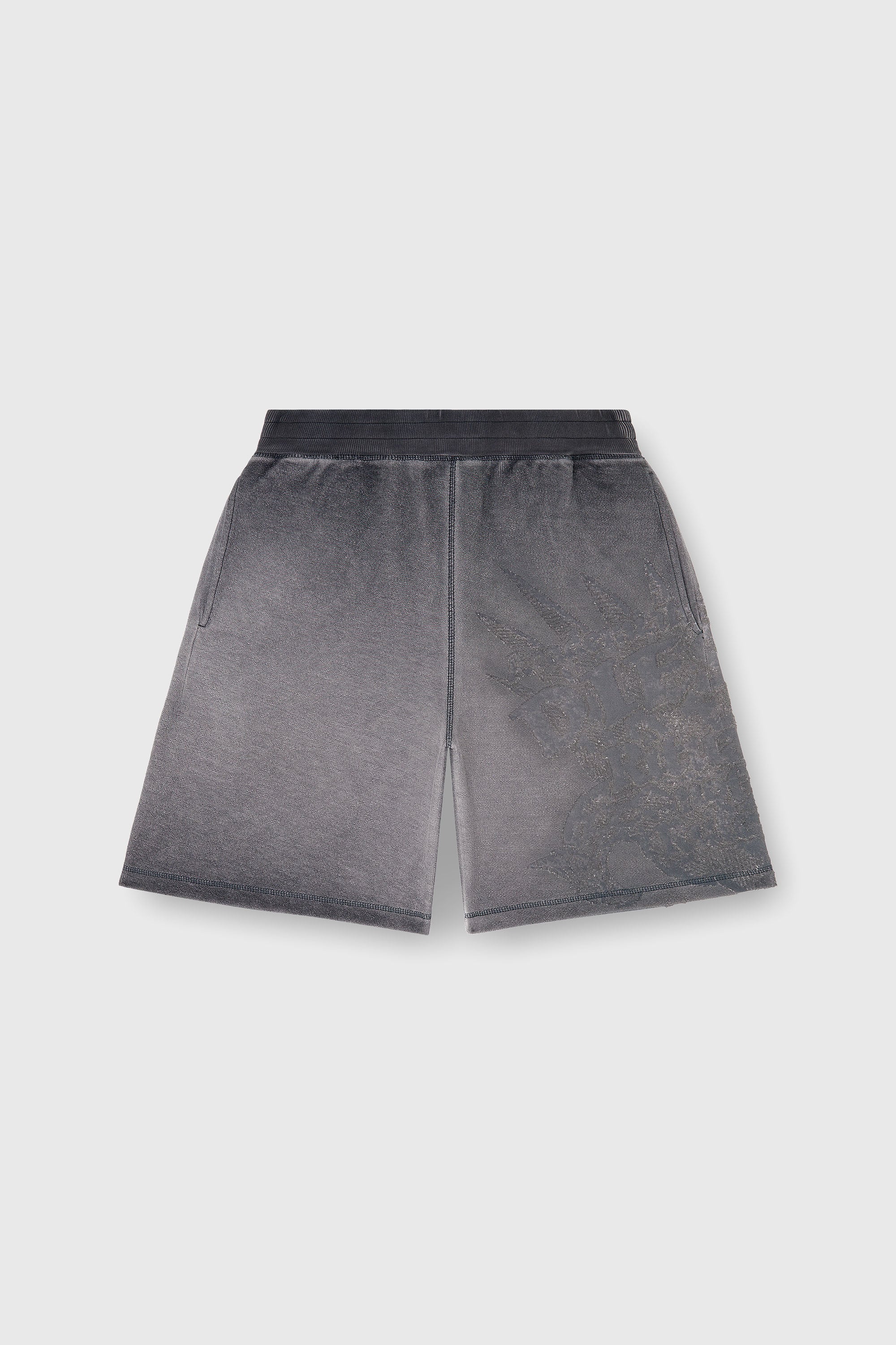 Diesel - P-RAWCROW, Male's Sweatshorts with d&eacute;vor&eacute; motifs in Dark Grey - 2