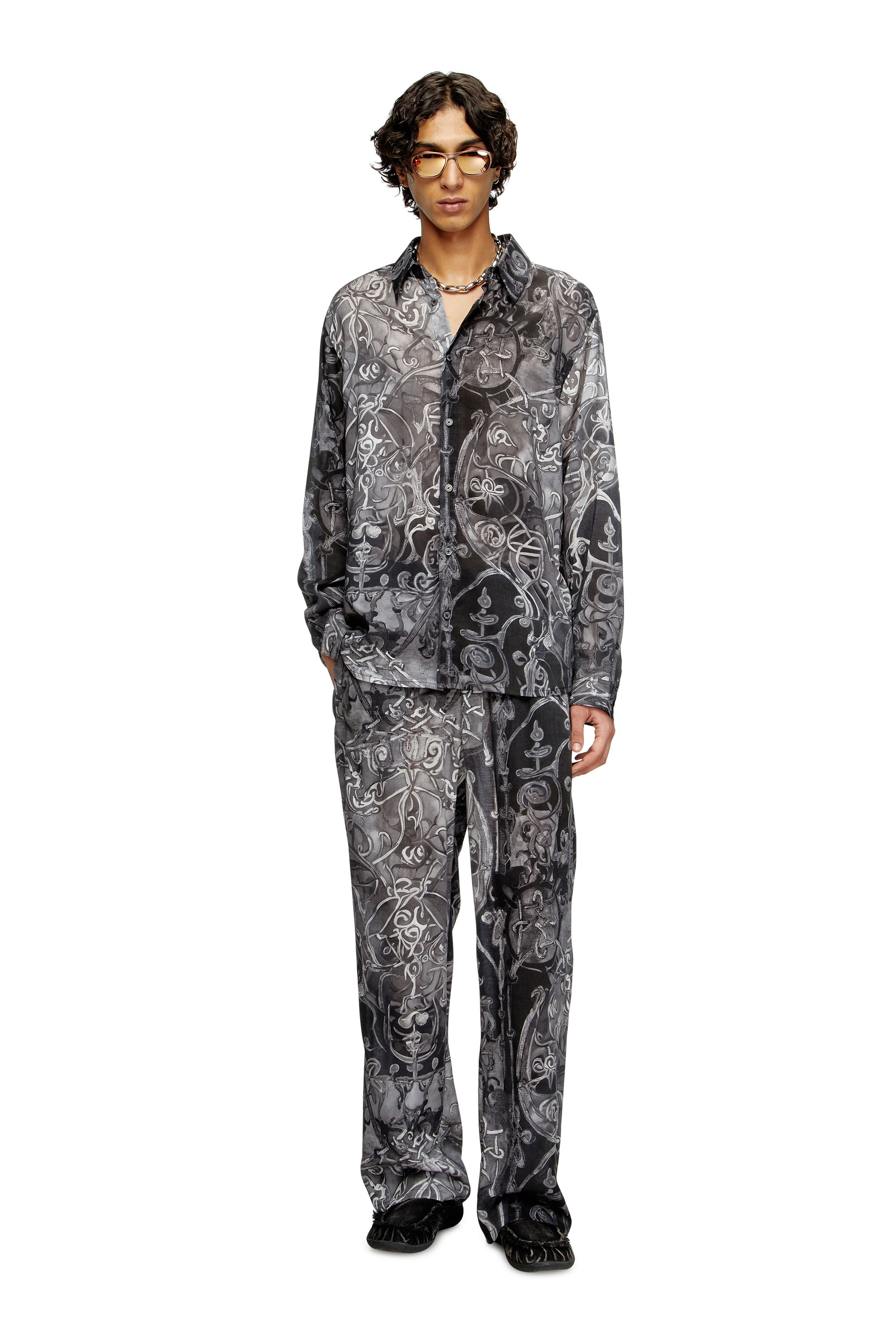 Diesel - S-SIMPLY-B-AJFW, Man's TENCEL&trade; shirt with medieval print in Black - 2