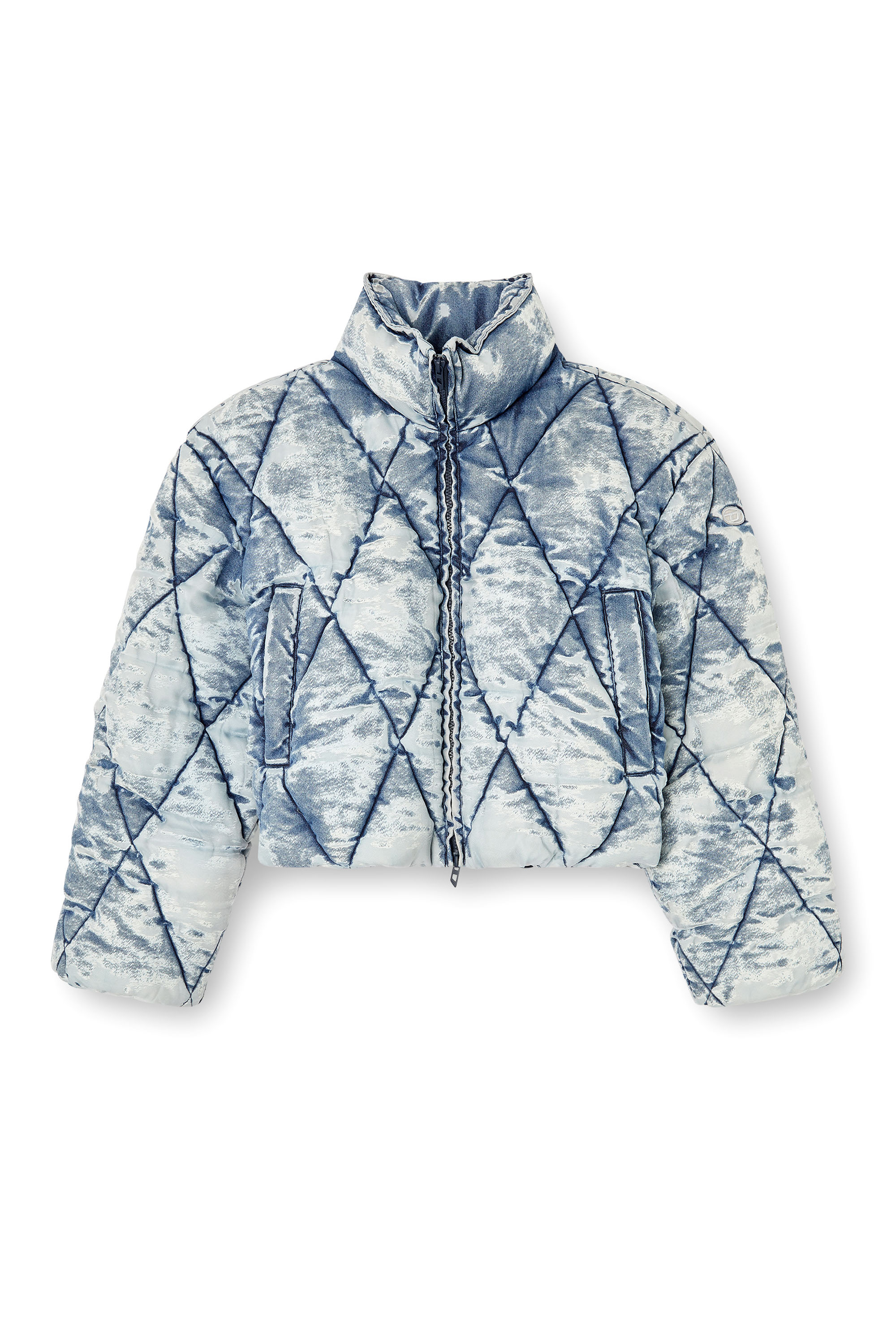 Diesel - W-HISTEL, Female's Puffer jacket in argyle-quilted devoré shell in Light Blue - 3