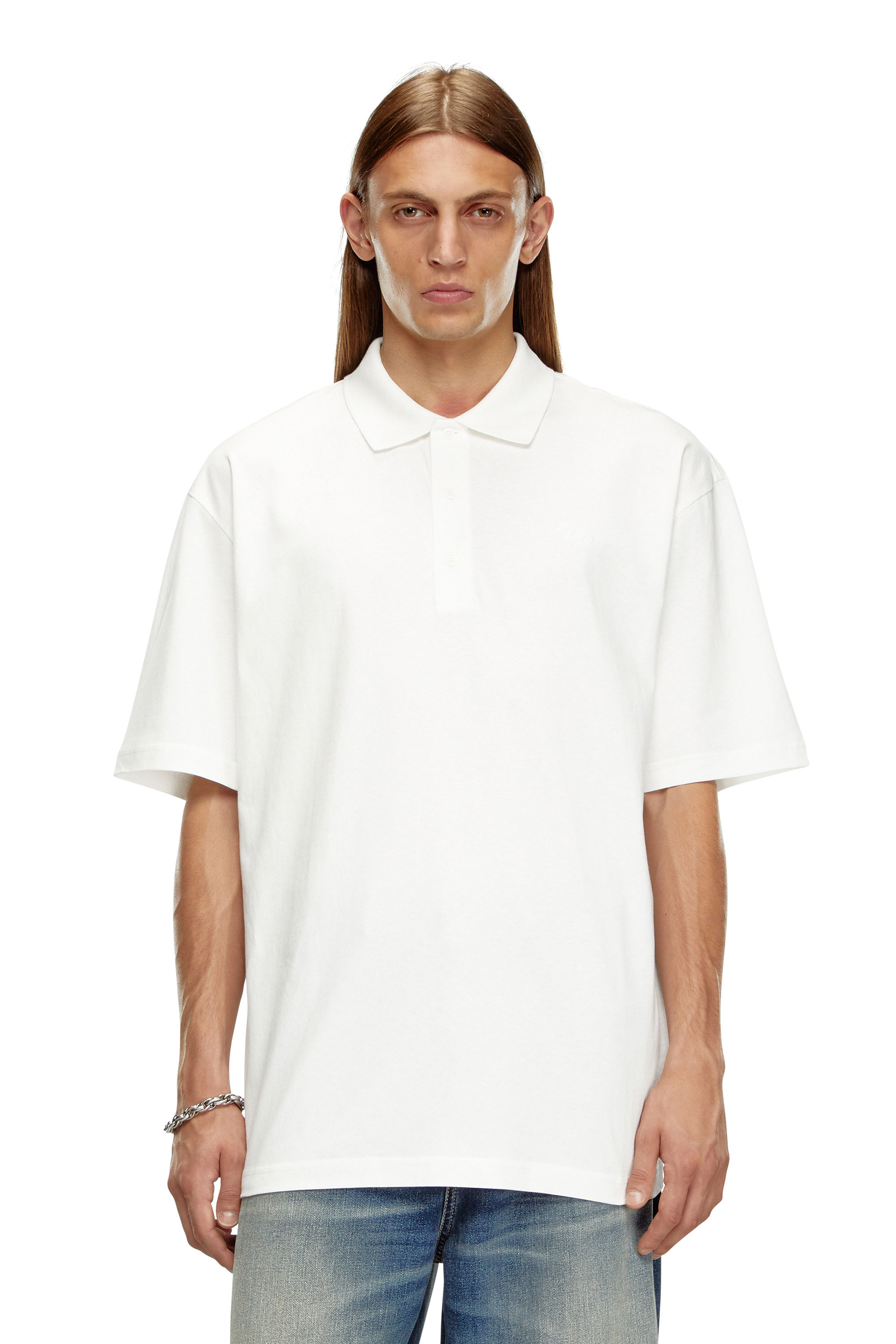 Diesel - T-VORT-MEGOVAL-D, Male's Polo shirt with maxi oval D embroidery in White/Black - 4