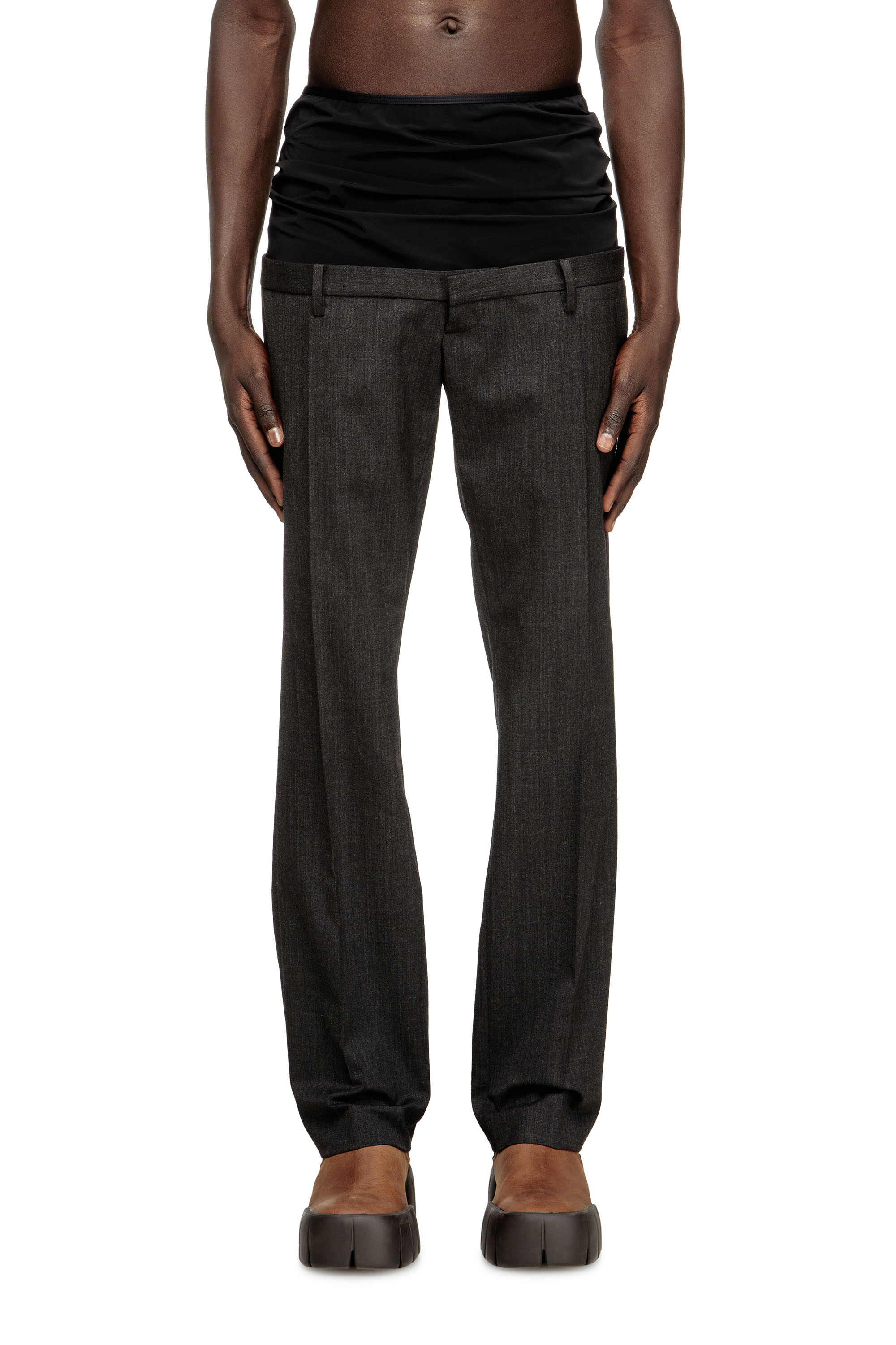 Diesel - P-AUREL-1, Man's Wool trousers with stretch waist in Dark grey - 2