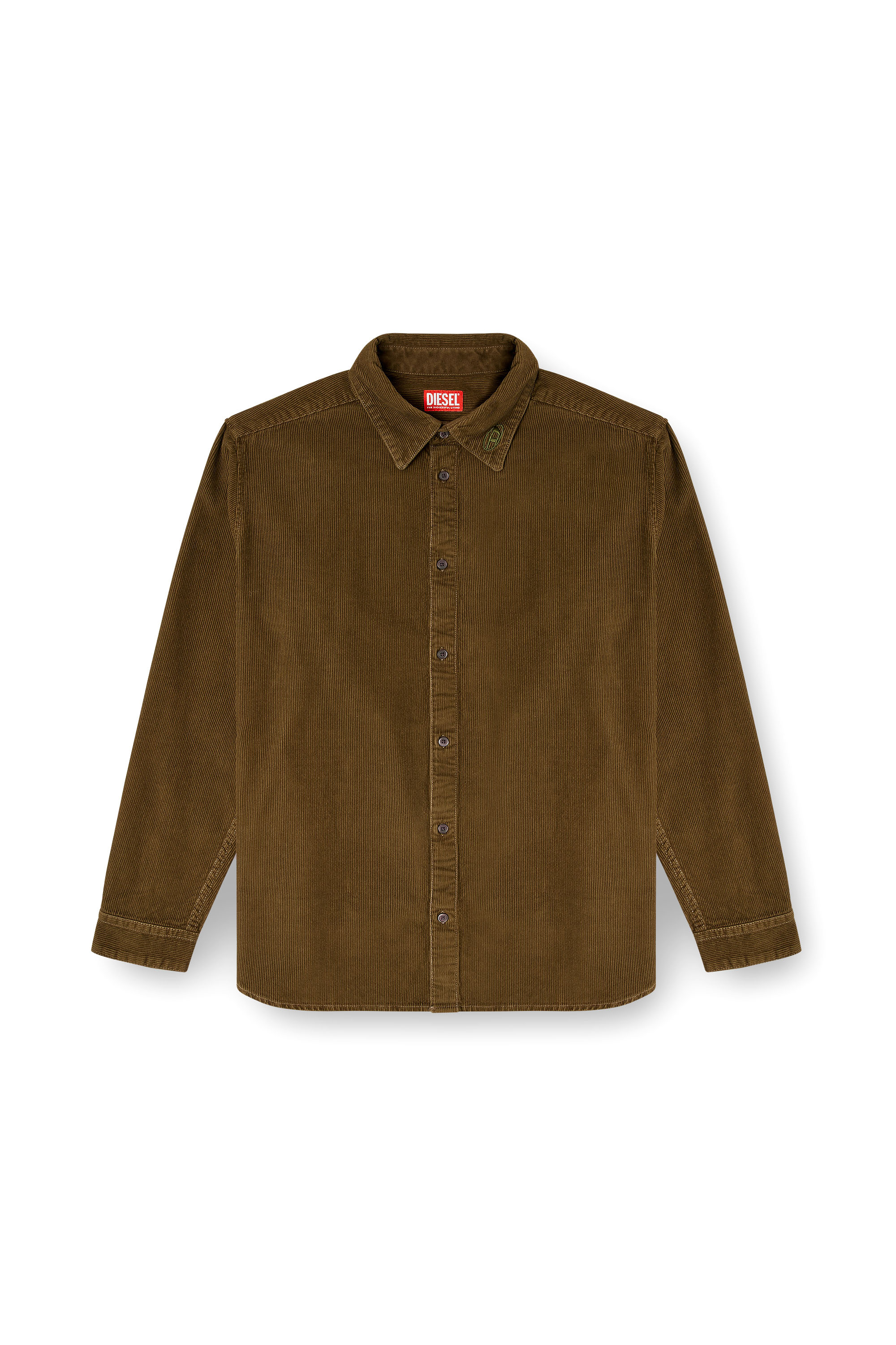 Diesel - S-SIMPLY-AJFQ, Male's Cotton shirt with embroidery on the collar in Green - 4
