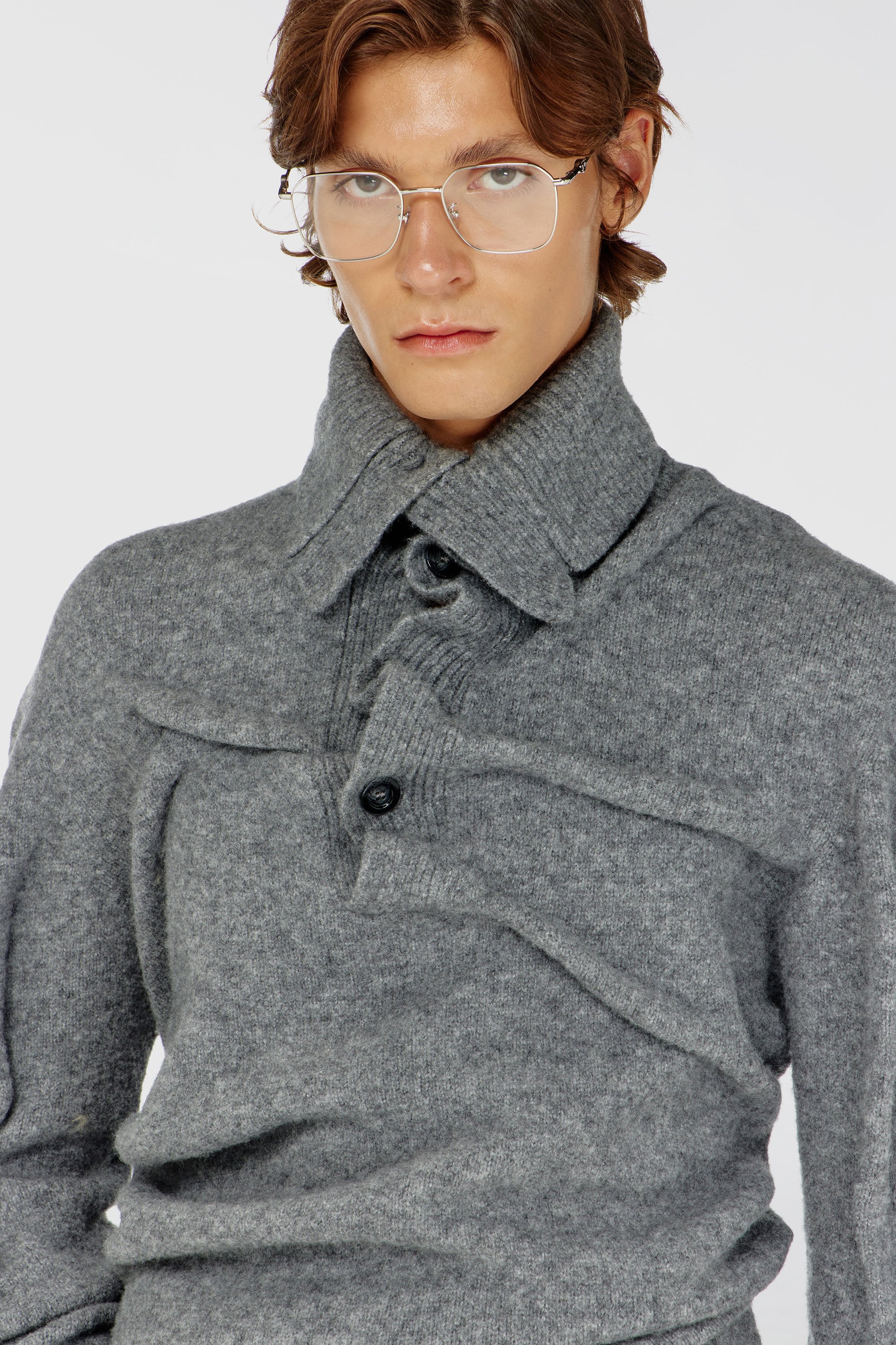 Diesel - K-ANDREW, Male's Button-neck jumper in wrinkled boiled knit in Grey - 5