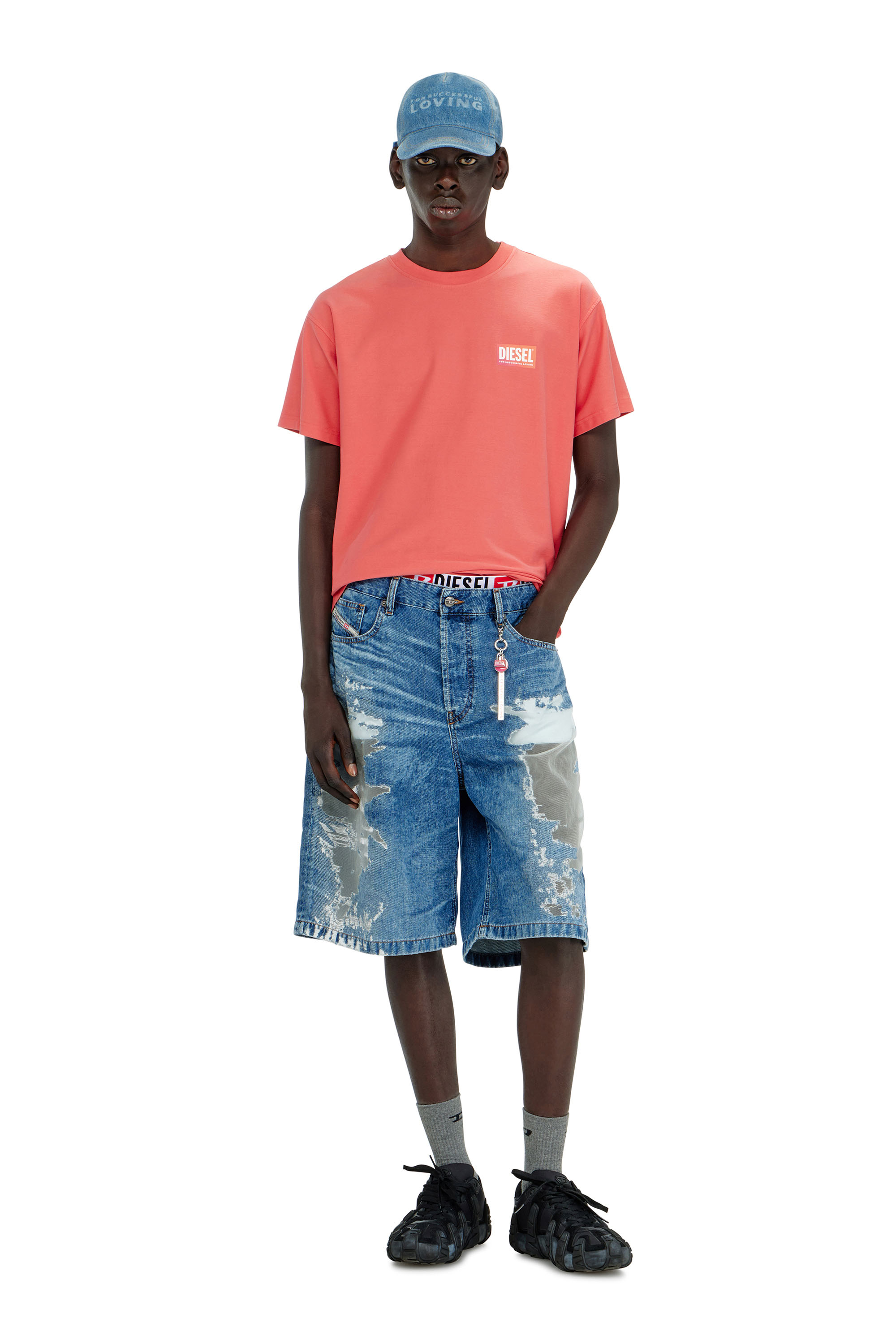 Diesel - PR-DE-SIRE-SHORT, Shorts de denim devor&eacute; Unisex in Azul marino - 3