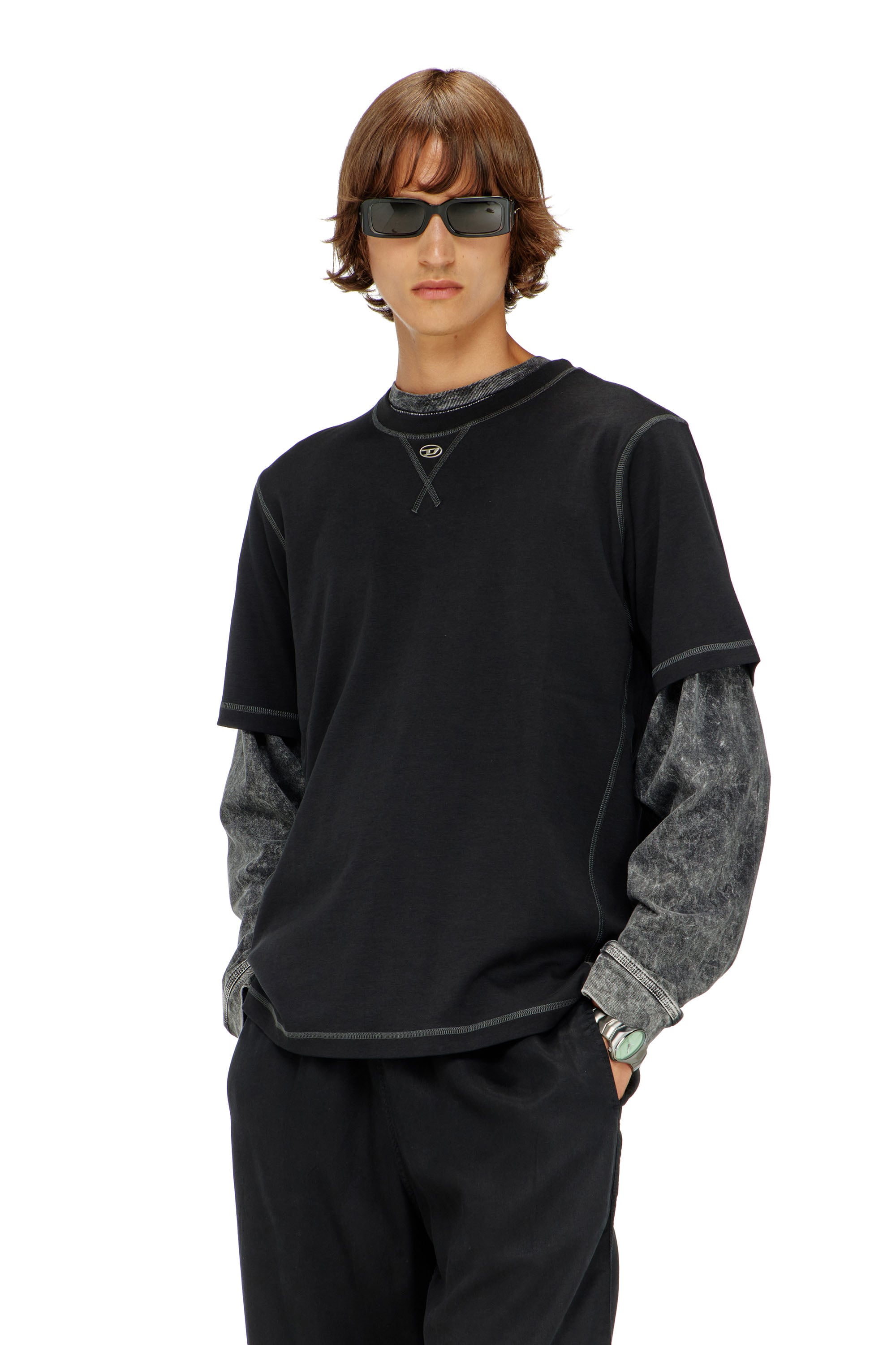 Diesel - T-MADJUST-TR, Camiseta regular con cuello redondo y Oval D Hombre in Gris - 3