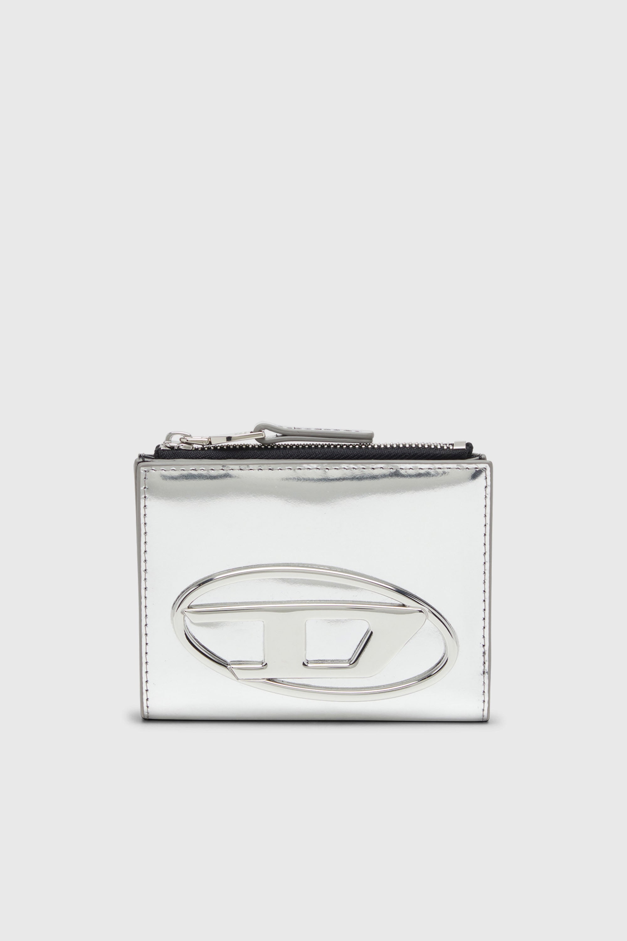 Diesel - 1DR BI-FOLD ZIP II, Cartera de cuero plegable con logo Oval D Mujer in Plateado - 1