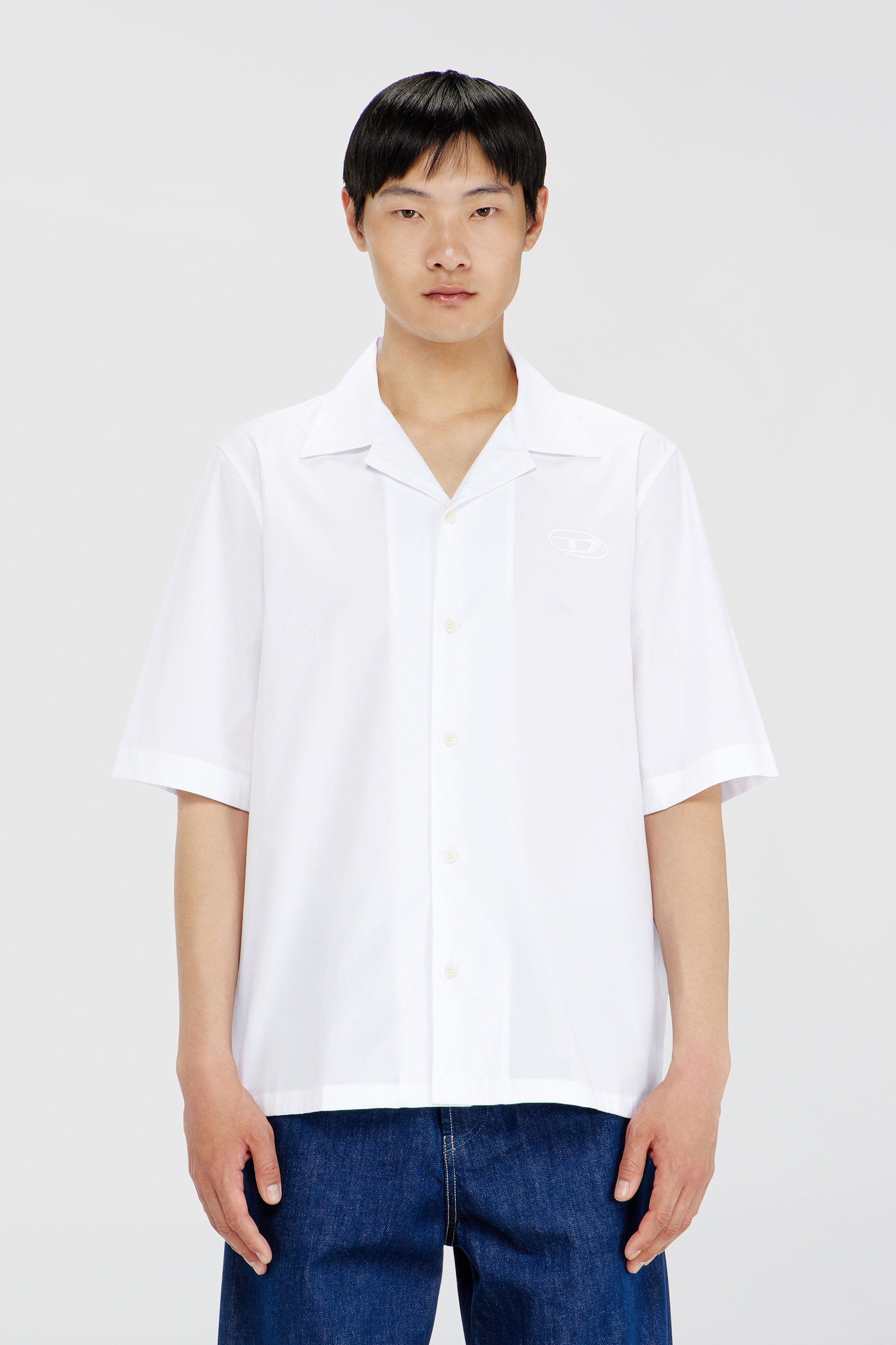 Diesel - S-MAC-GSBH, Camisa de popelina el&aacute;stica con bordado Oval D Hombre in Blanco - 3