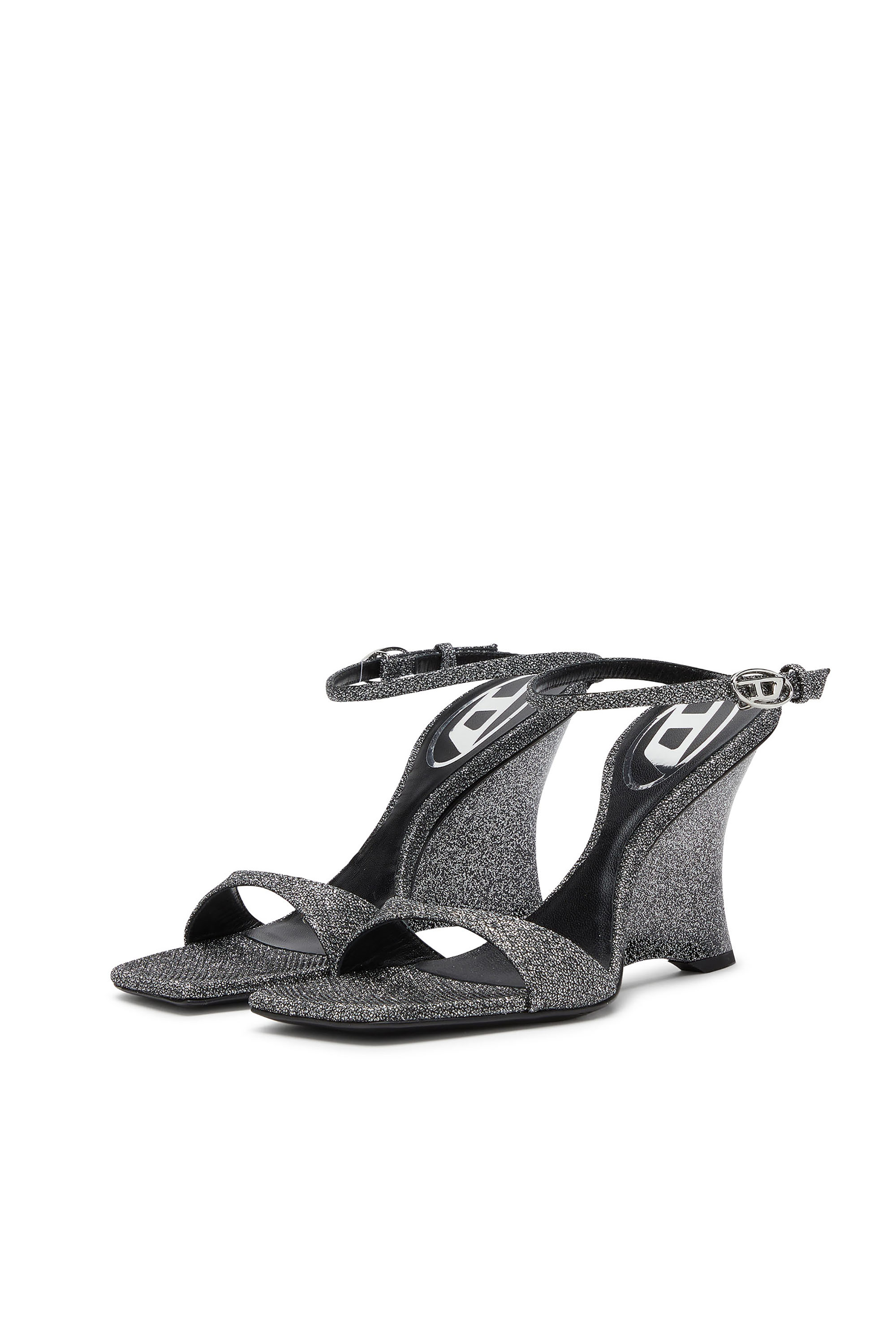 D-AMBER SANDAL WEDGE, Silver Diesel - D-AMBER SANDAL WEDGE, Woman's D-Amber-Wedge sandals in Lurex fabric in Silver - 7