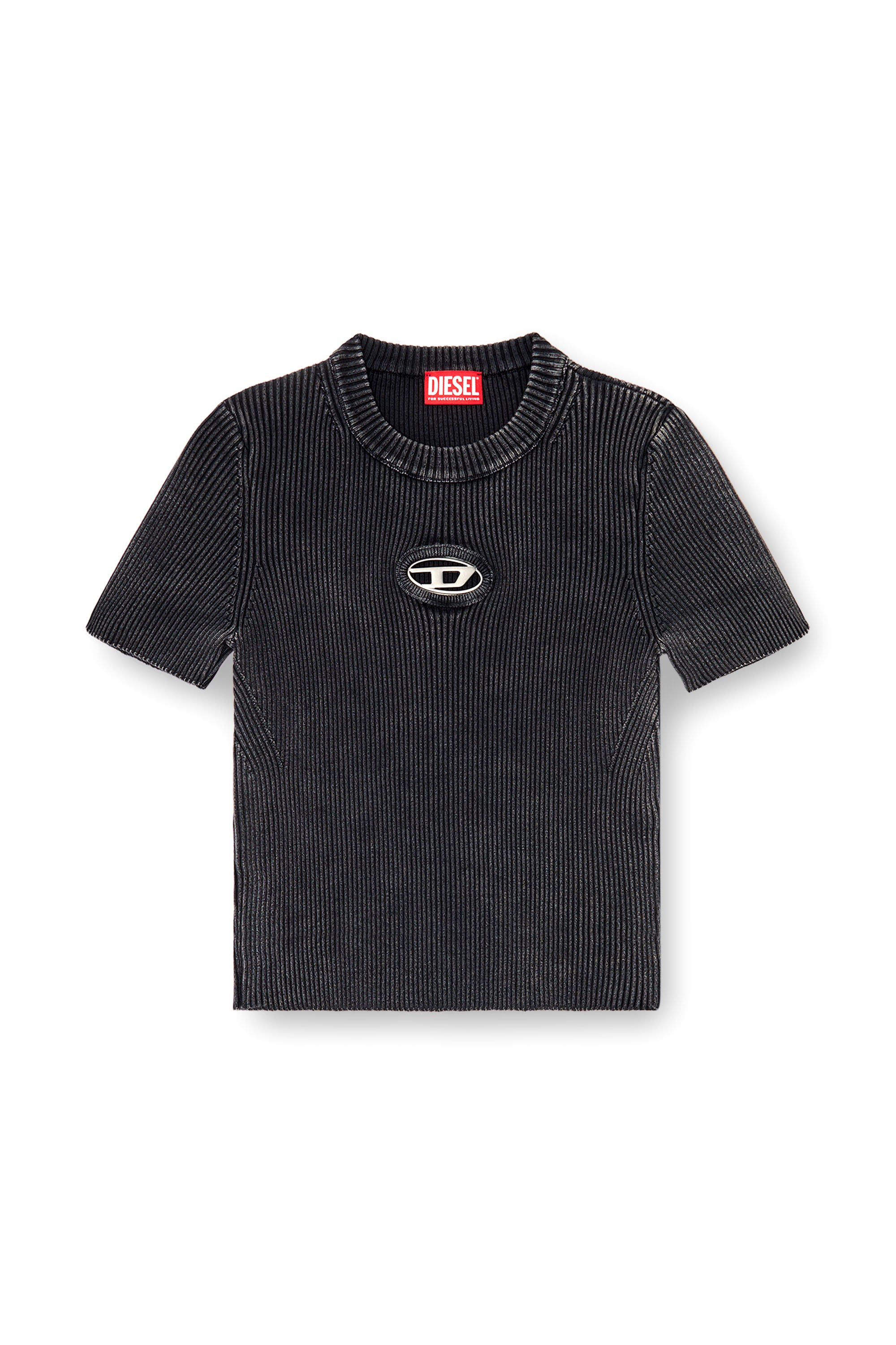 Diesel - M-ANCHOR-A-SS, Top de manga corta con logotipo recortado Mujer in Gris - 2