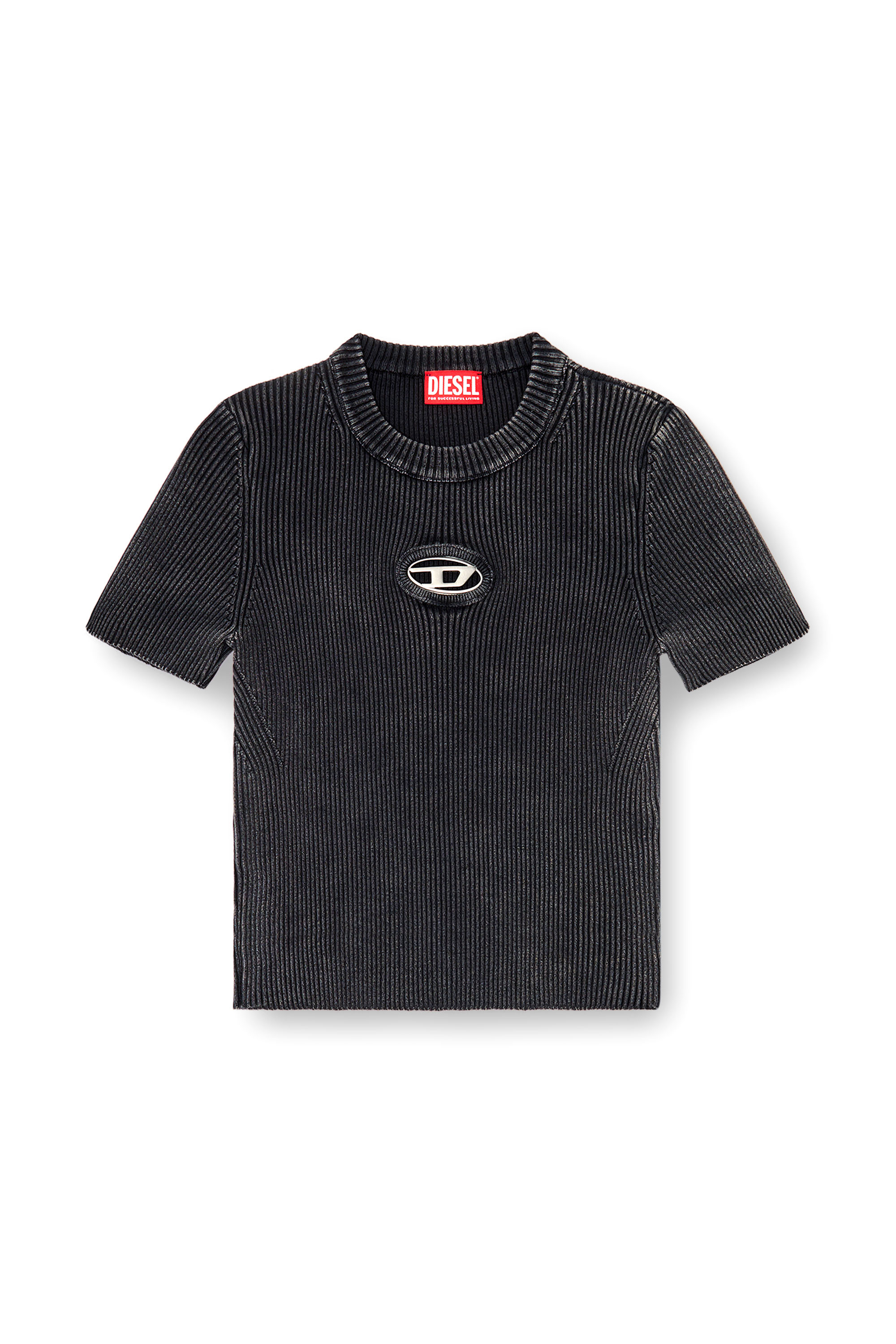 Diesel - M-ANCHOR-A-SS, Top de manga corta con logotipo recortado Mujer in Gris - 2