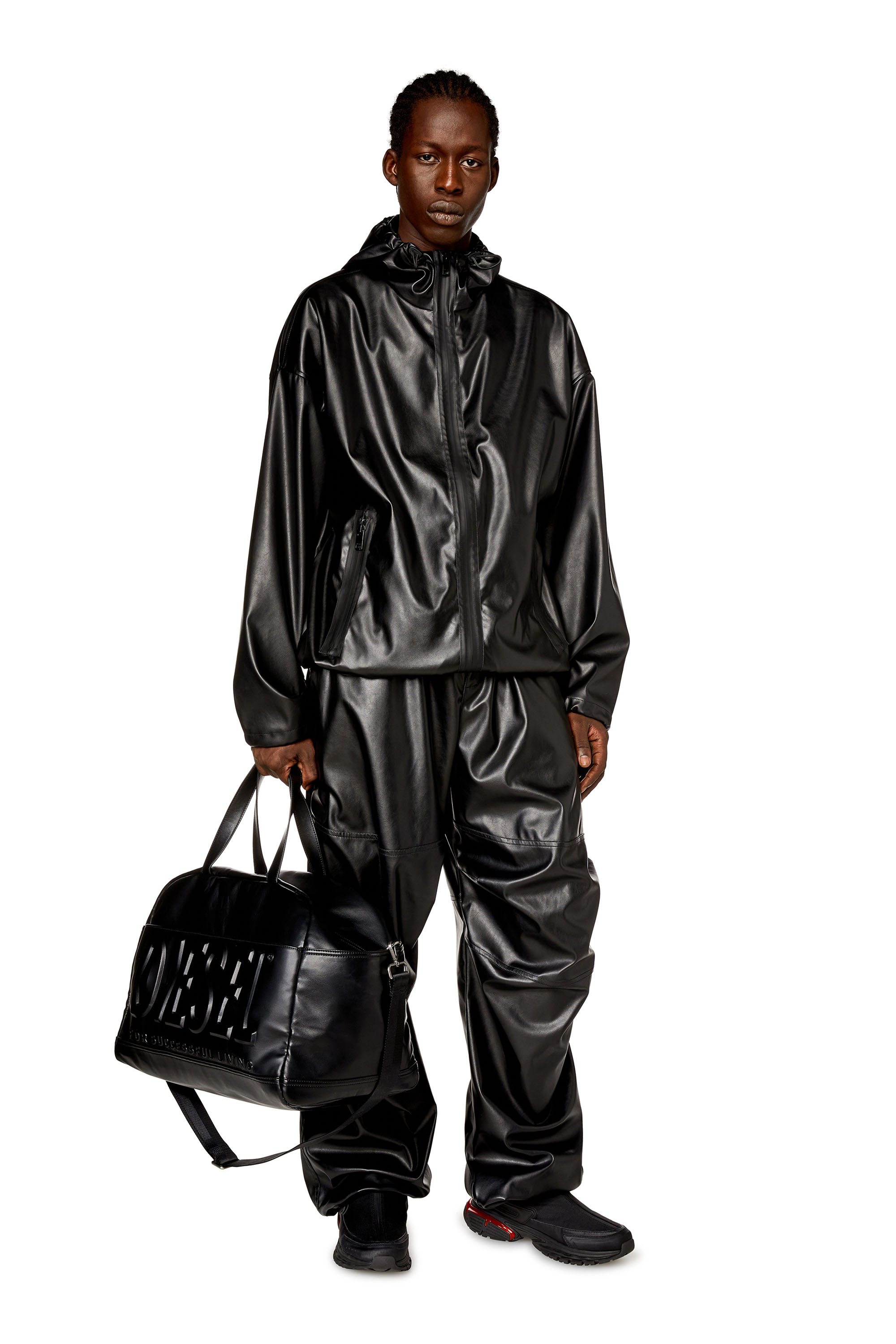 Diesel - P-MARTY-LTH, Man's Oversized cargo pants in coated fabric in Black - 1