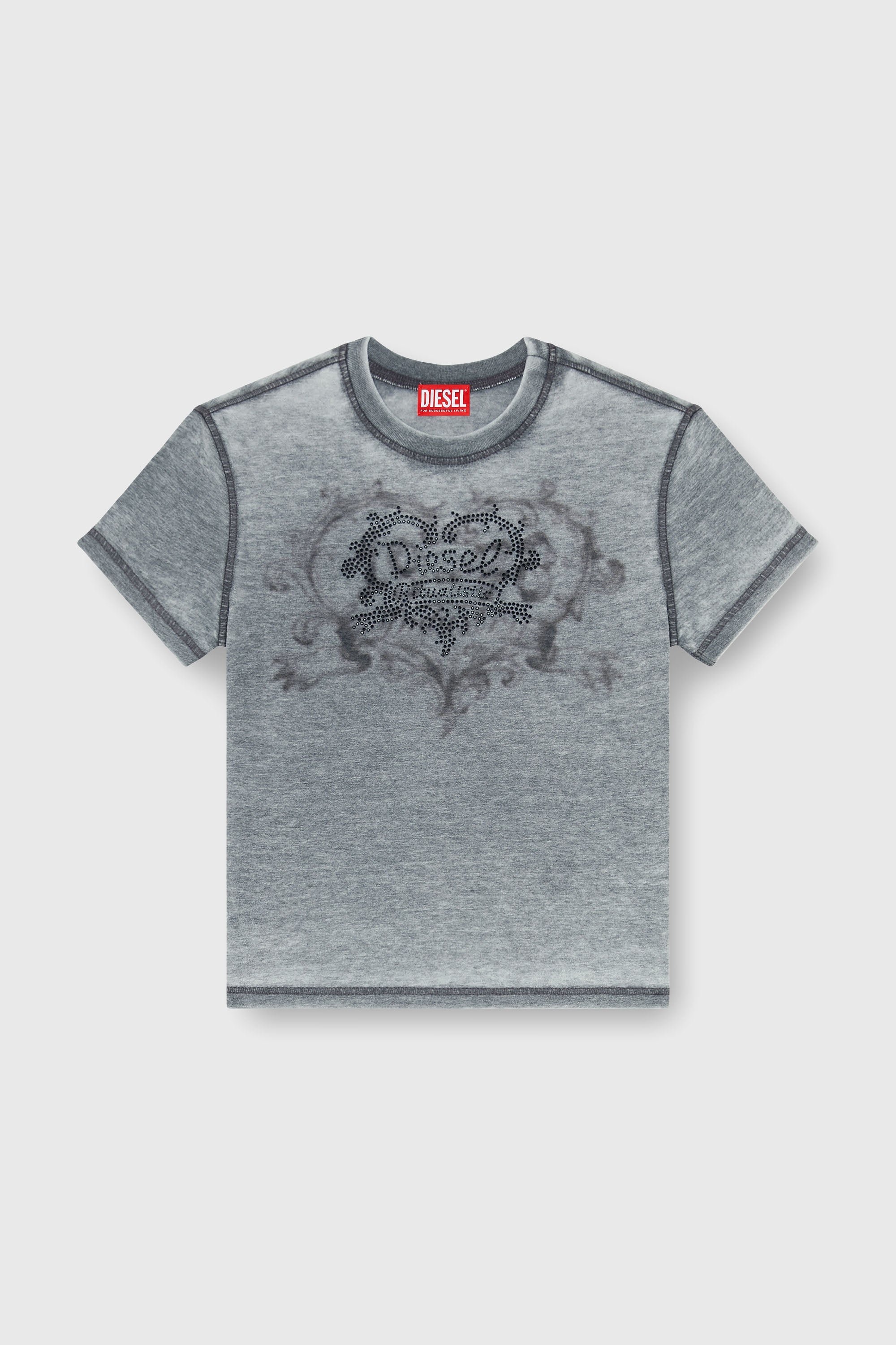 Diesel - T-ILA-AA1, Camiseta de jersey con strass y burnout effect Mujer in Gris - 2