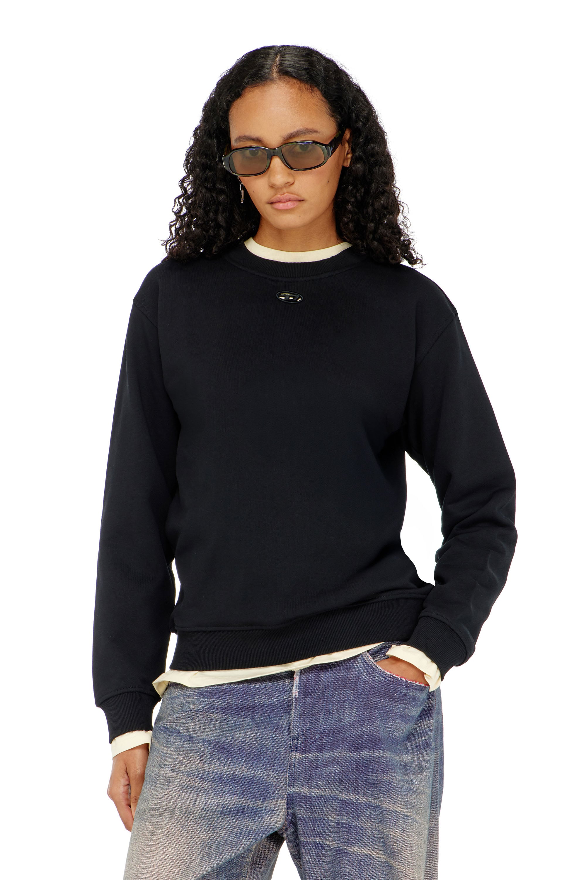 Diesel - F-NORMY-OD, Sudadera de algod&oacute;n con bordado Oval D Mujer in Negro - 3