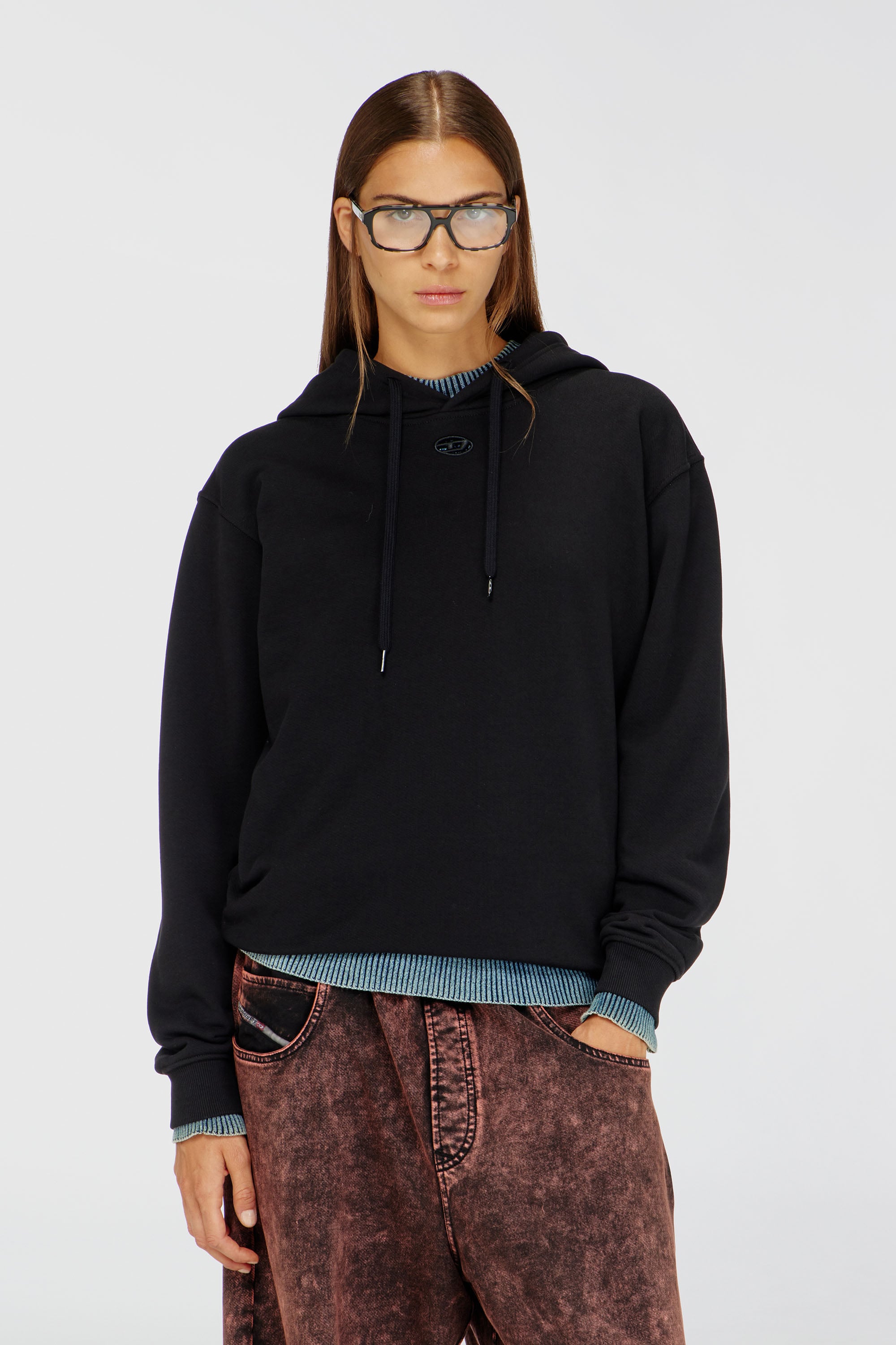 Diesel - F-NORMY-HOOD-OD, Woman's Hoodie in cotton with Oval D logo in Black - 3