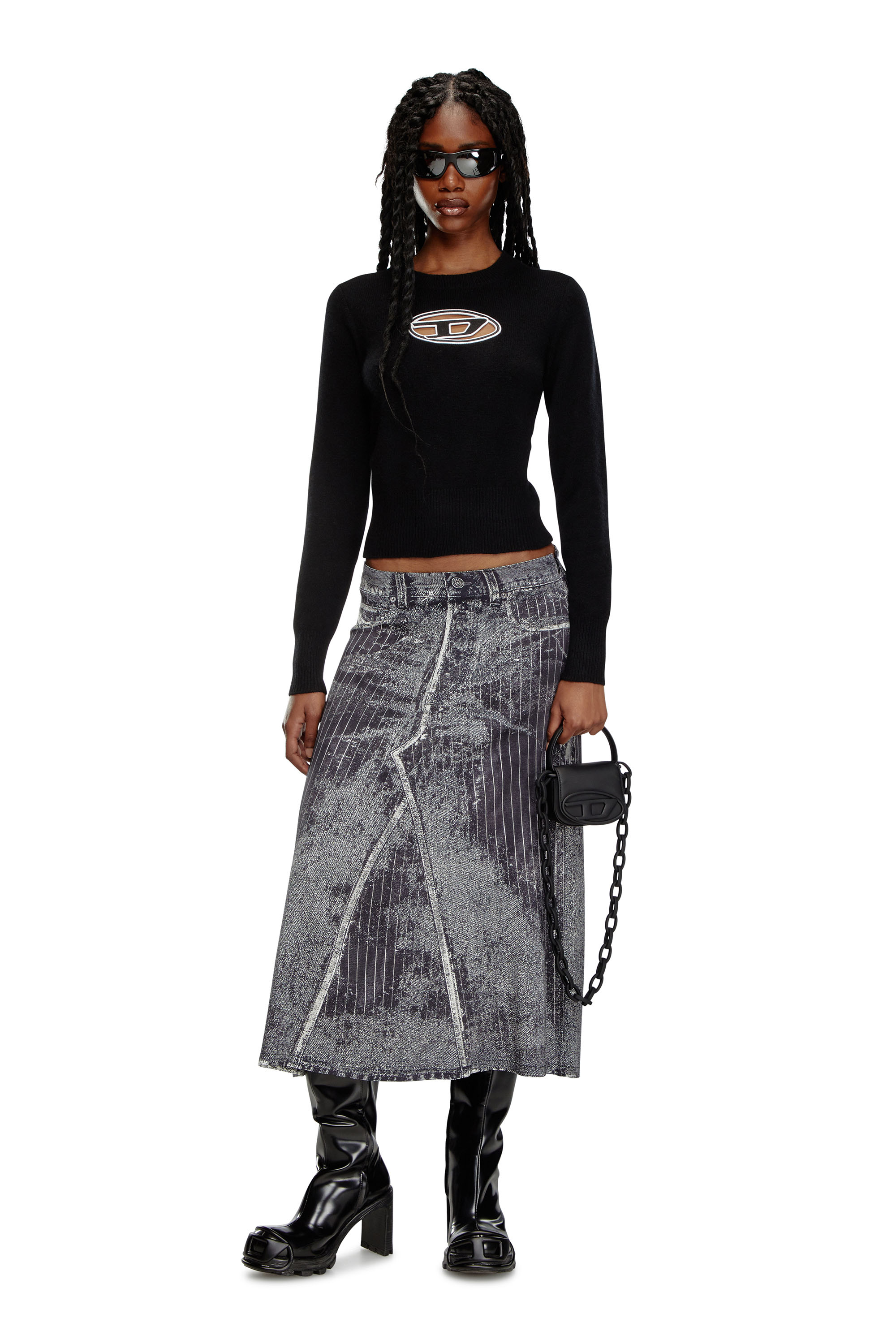Diesel - M-AREESA, Female's Jumper with embroidered cut-out logo in Black - 2