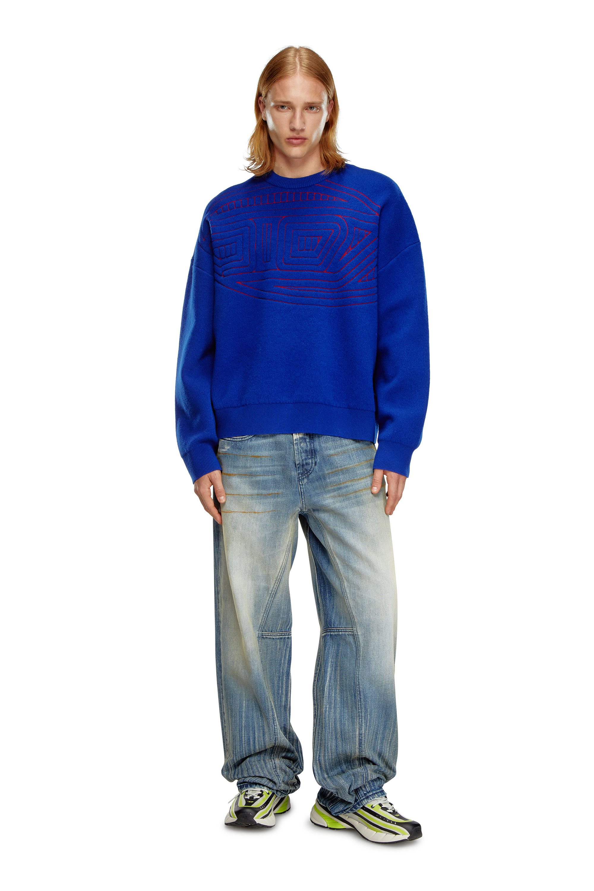 Diesel - K-RATIO, Male's Wool-blend jumper with graphic logo in Blue - 4