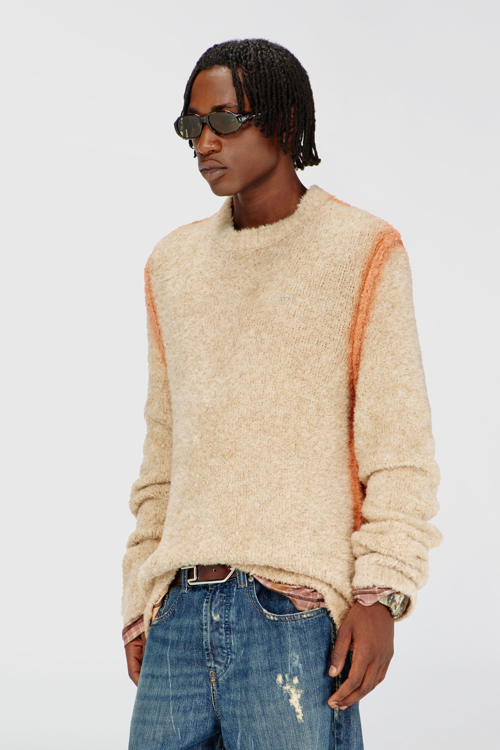 Diesel - K-RIMI, Pull en m&eacute;lange d&rsquo;alpaga avec coutures effet spray Homme in Marron - 3