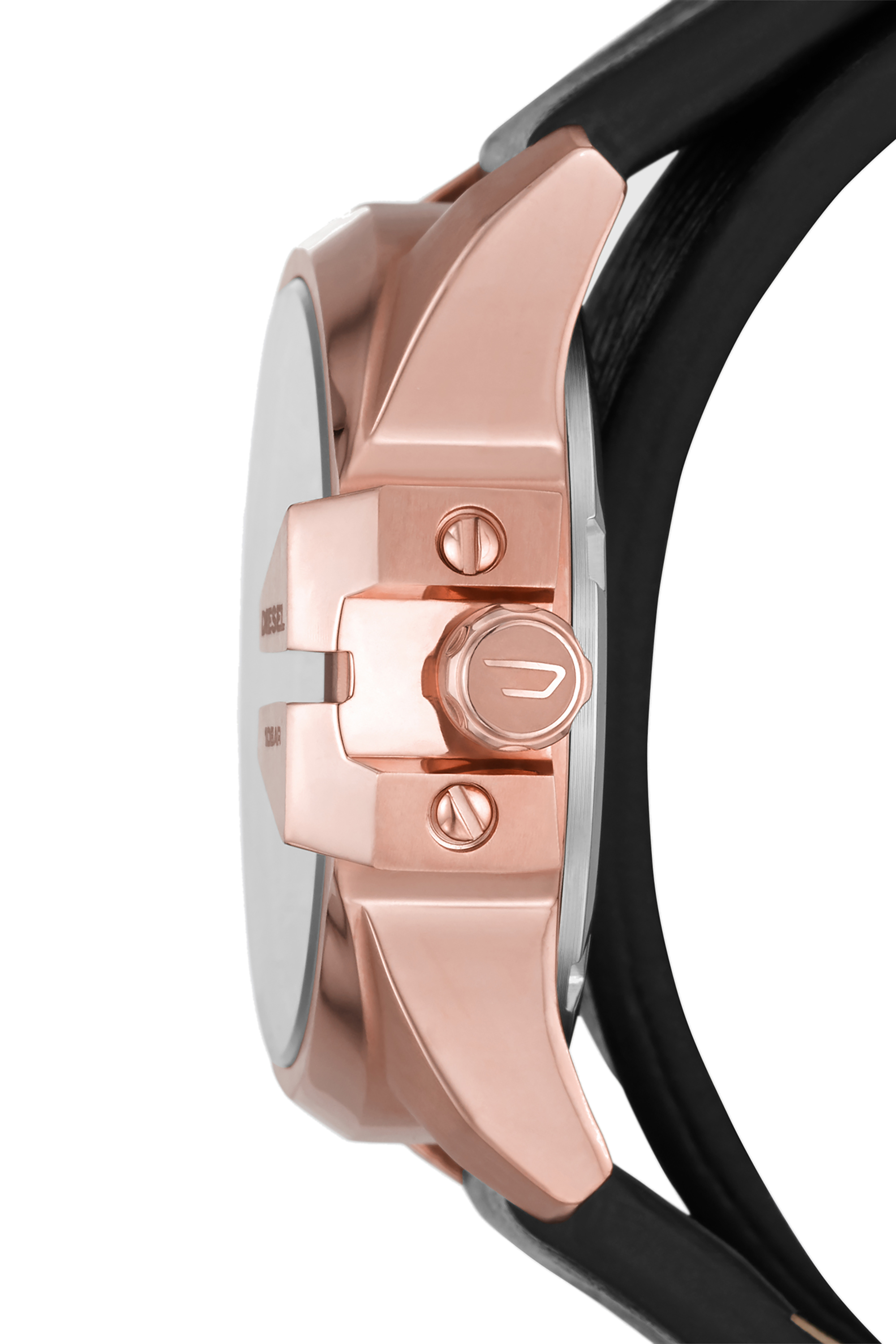 Diesel - DZ5601, Woman's Baby Chief three-hand date black leather watch in Black/Pink - 3