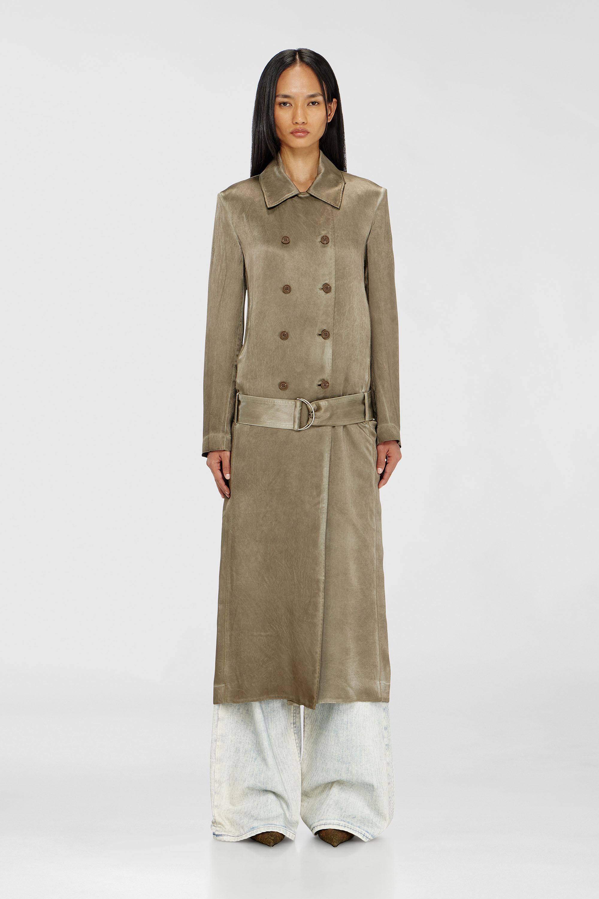 Women's Trench coat in wrinkled satin | Brown | Diesel {{Country}}