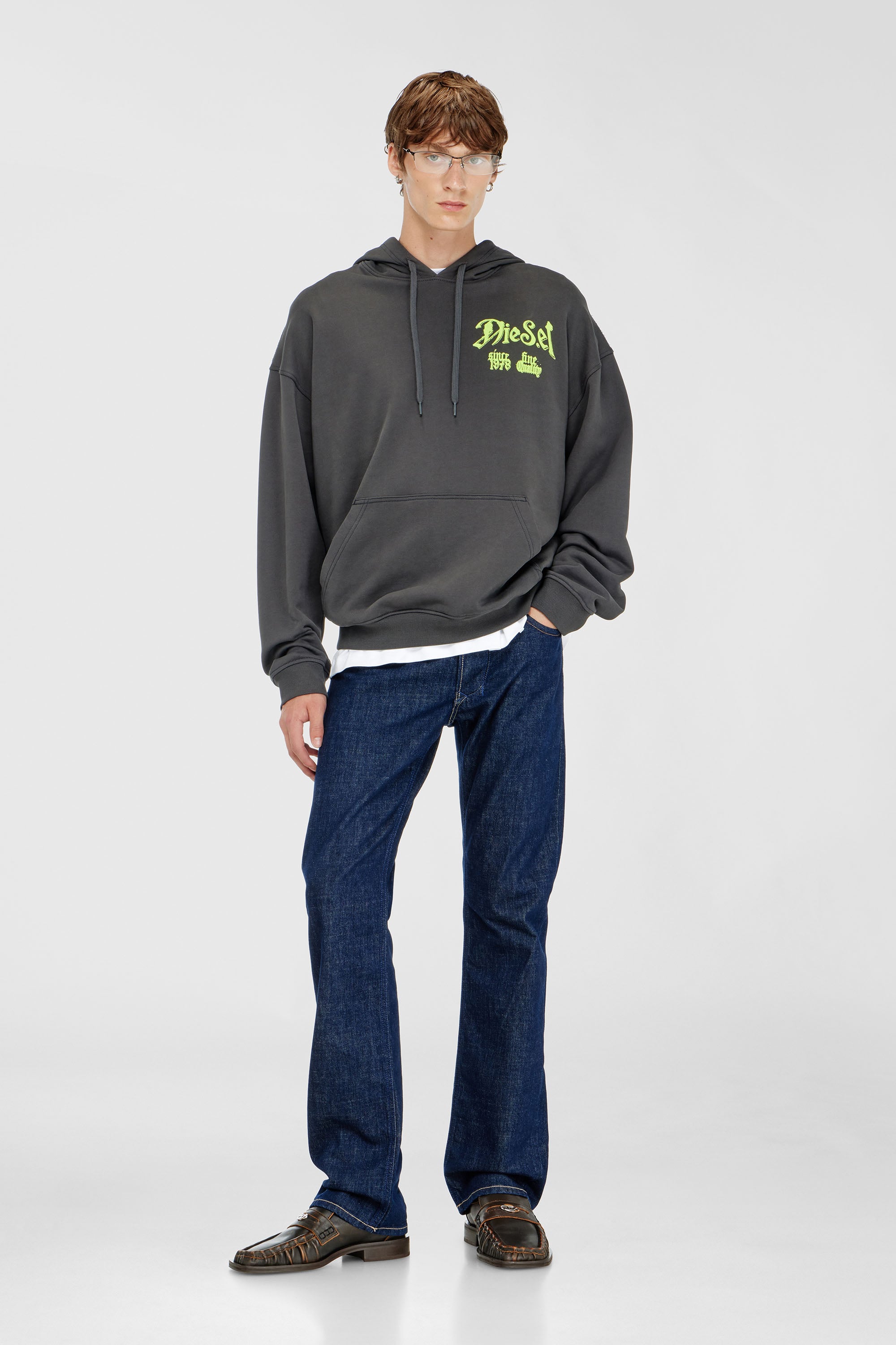 Diesel - S-BOXT-HOOD-AA2, Male's Cotton hoodie with flocked graphics in Dark Grey - 2
