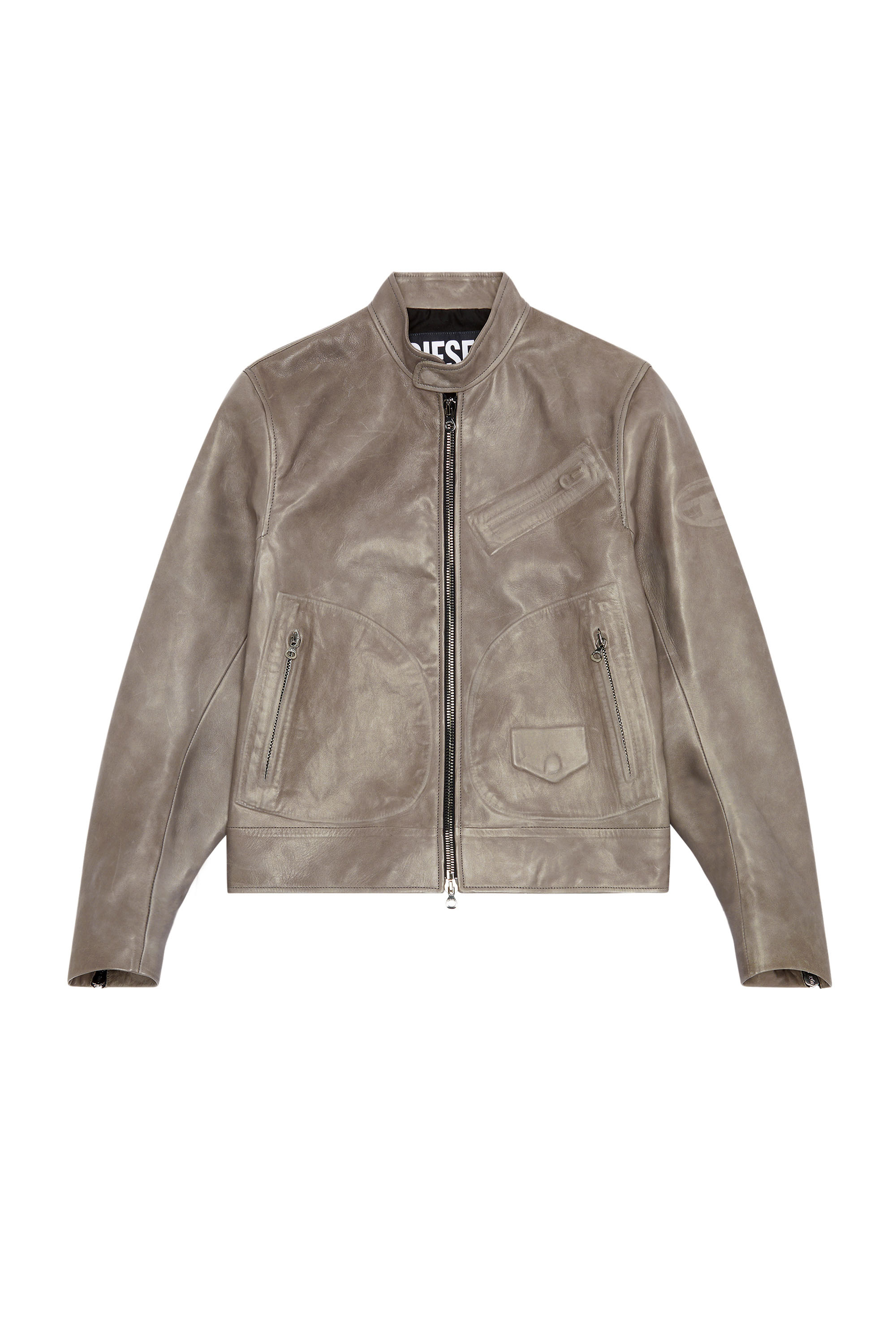 Diesel - L-JOSH, Man's Biker jacket in bonded leather in Dark grey - 2
