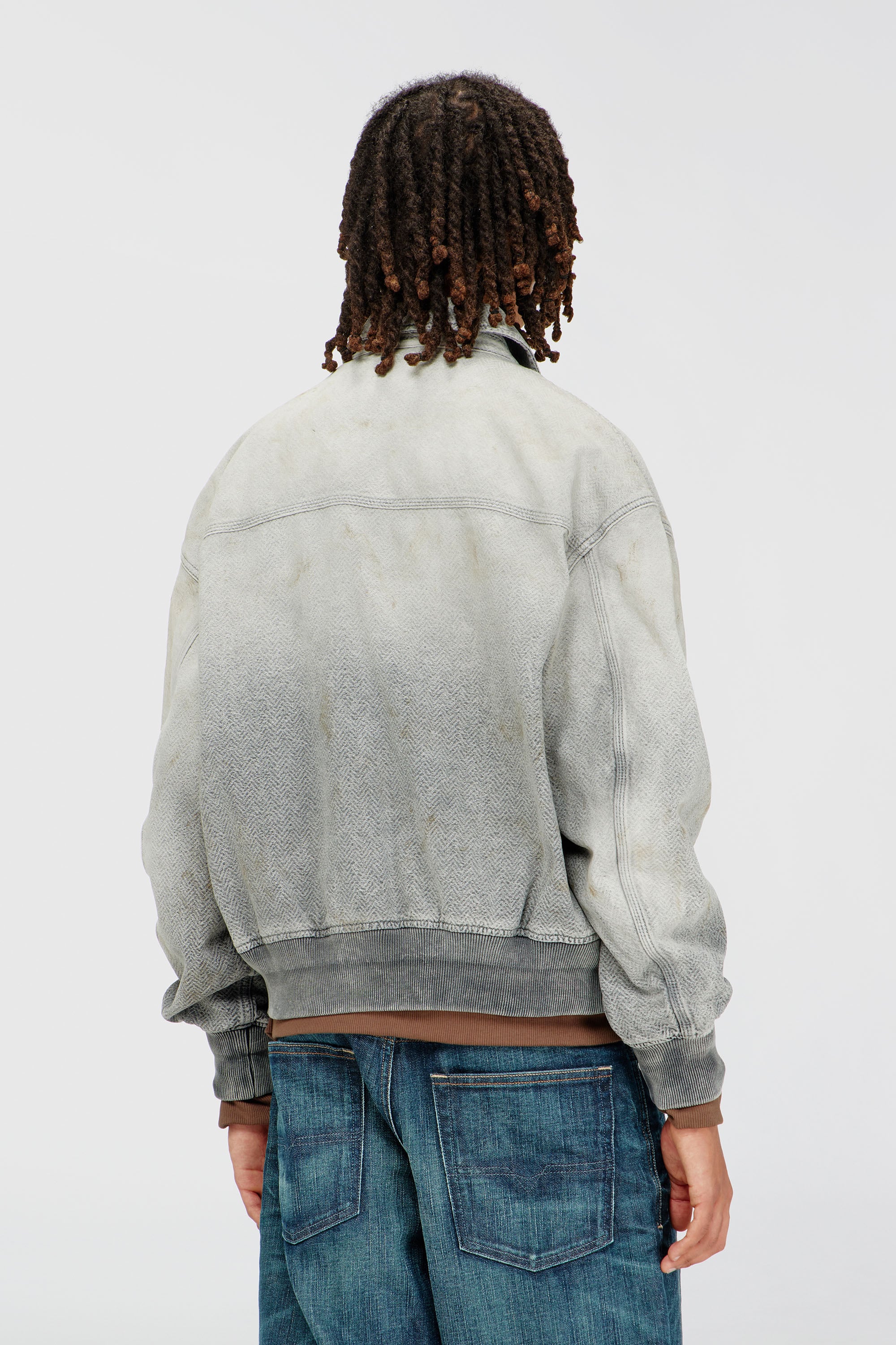 Diesel - D-KURZ, Unisex's Jacket in distressed herringbone denim in Light Grey - 5