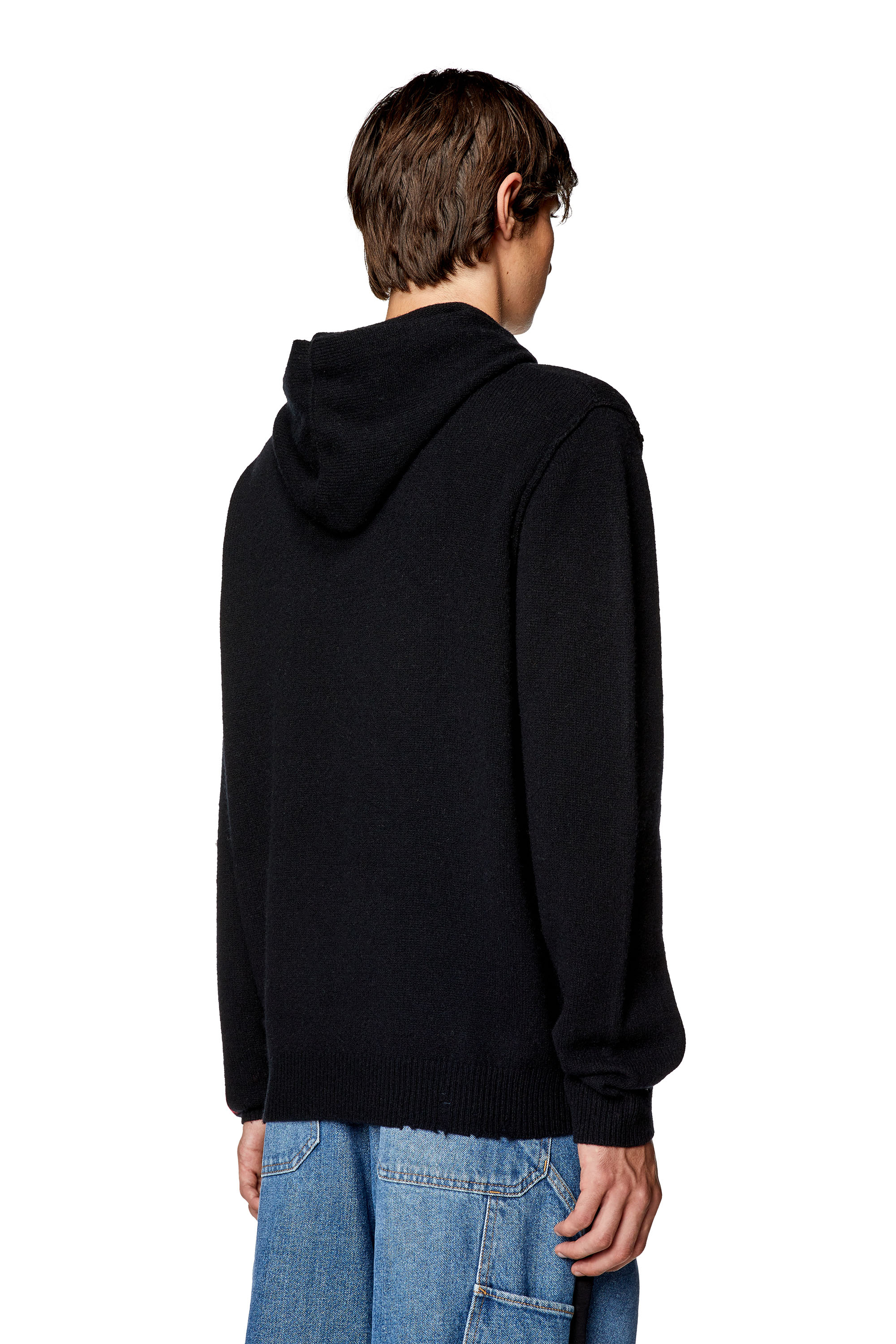Diesel - K-TELENDO, Man's Wool hoodie with cut-up logo in Black - 4