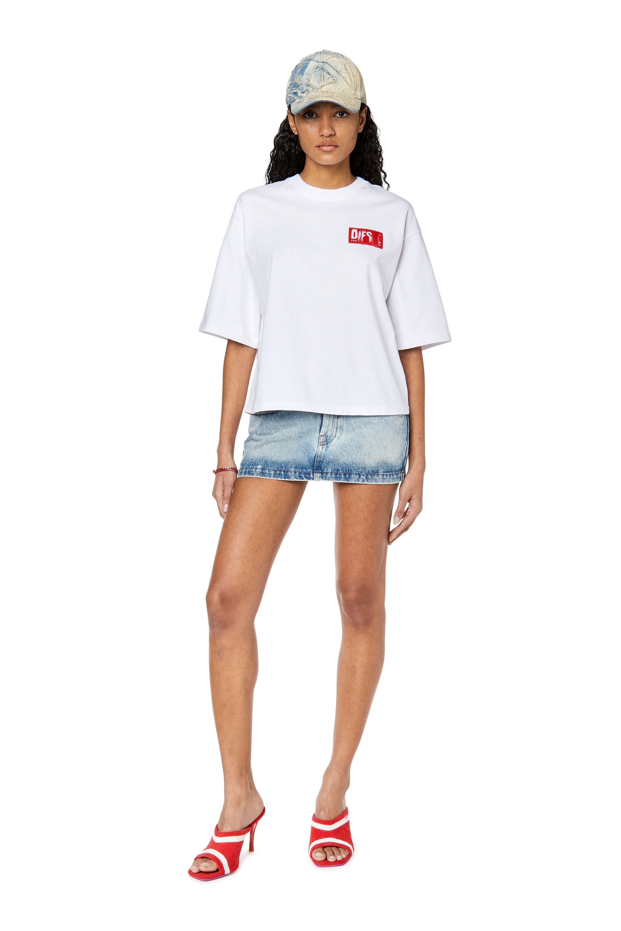 Diesel - T-ROWYLABEL, Woman's T-shirt with frayed logo patch in White - 1