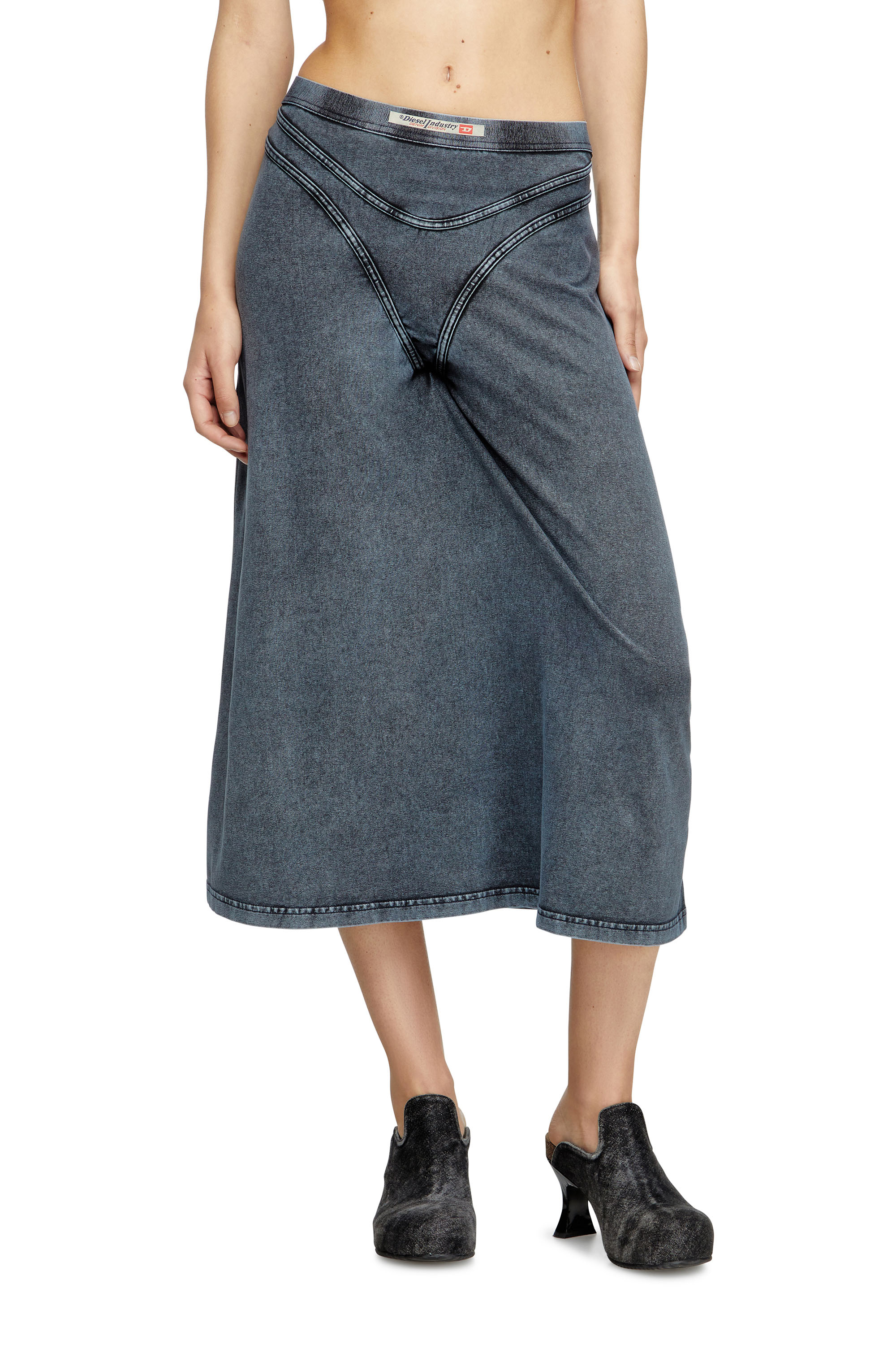 O-ALLINE, Dark Blue Diesel - O-ALLINE, Female's Midi skirt in denim-look jersey in Dark Blue - 3