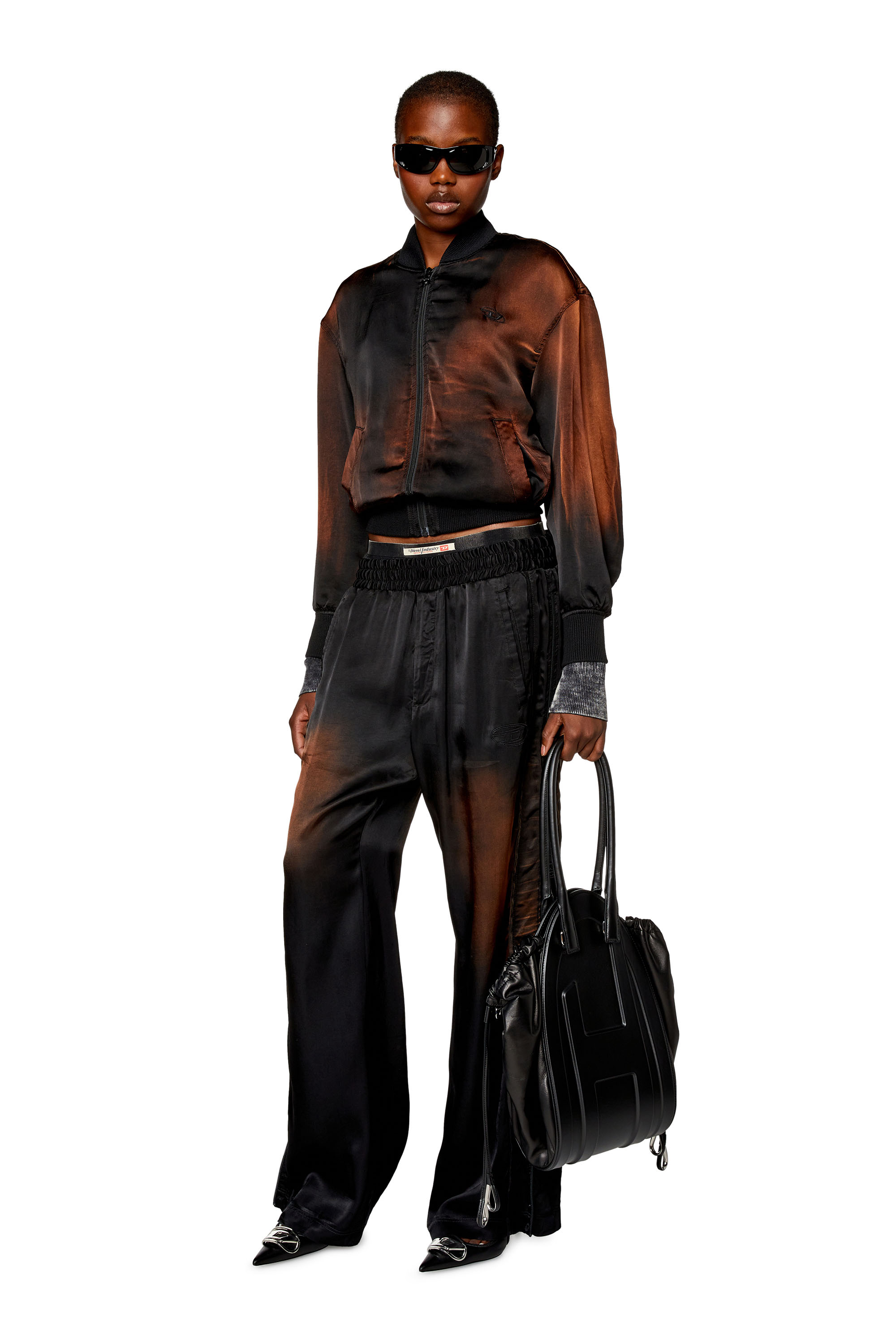 Diesel - J-MARTH, Chaqueta bomber de sat&eacute;n solarizado Mujer in Negro - 1