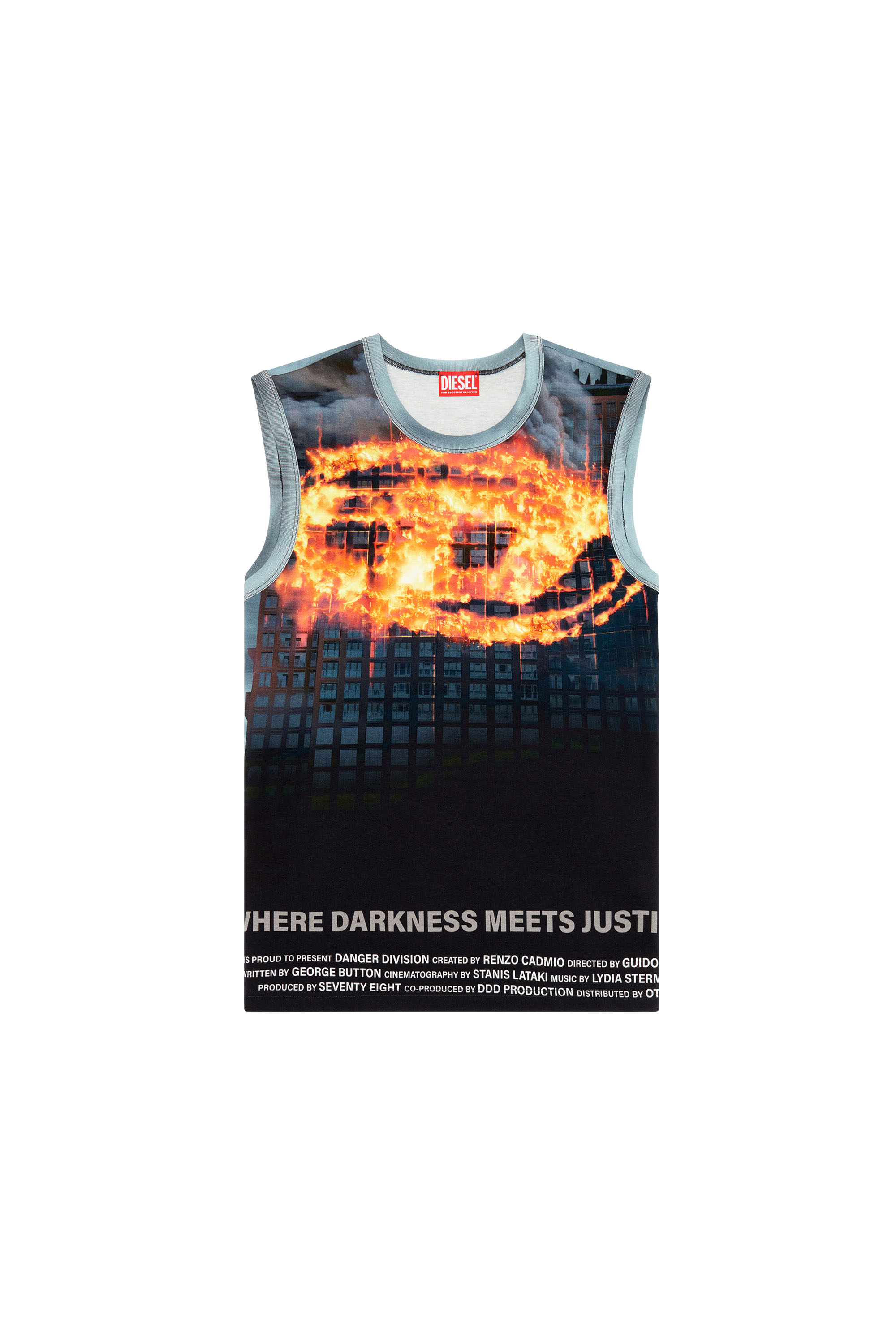 Diesel - T-BISCOUP, Male's Tank top with burning Oval D poster in Dark Blue - 3