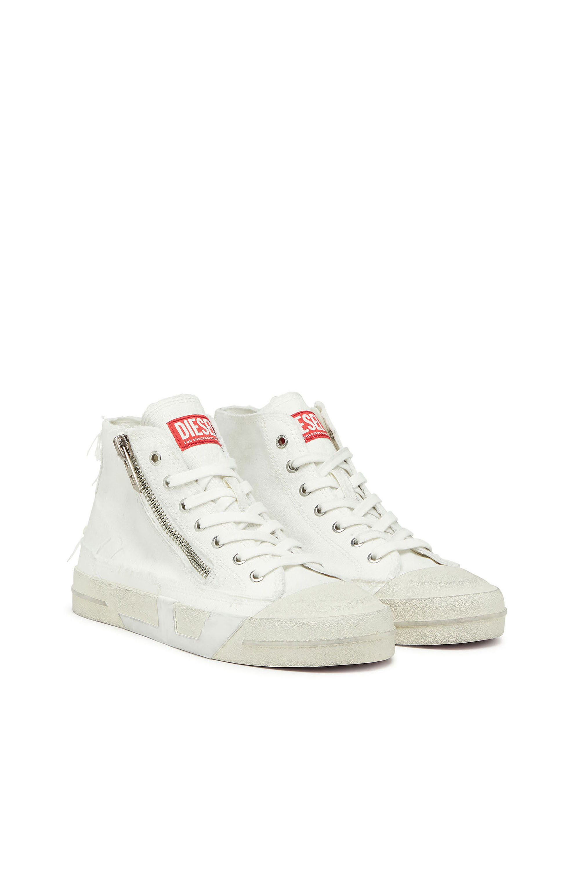 Diesel - S-D-VERSE ZIP MID II, Male's S-D-Verse -  Sneakers in frayed canvas with D logo in White - 2