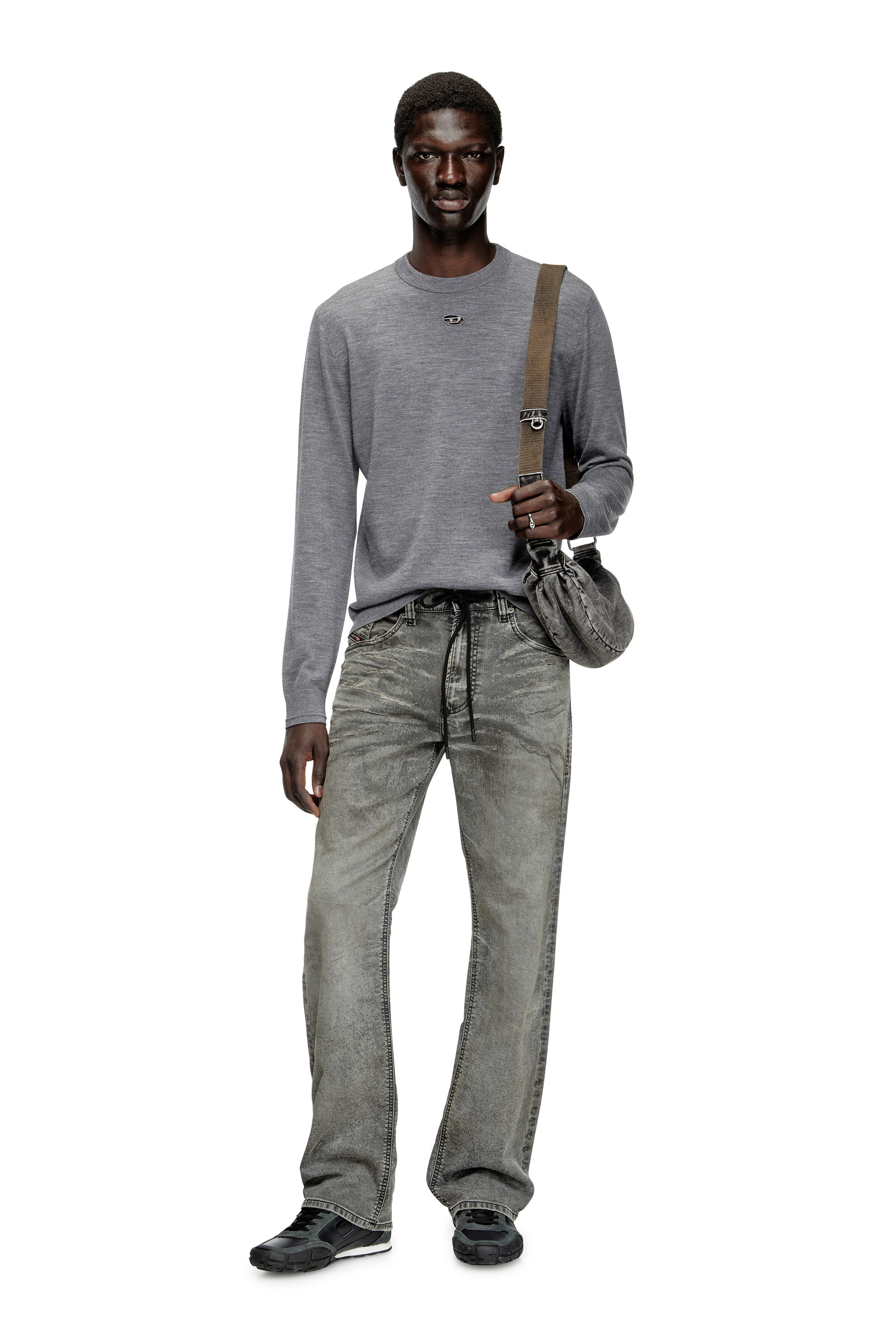 Diesel - K-VALIAM, Male's Wool jumper with cut-out logo in Grey - 2