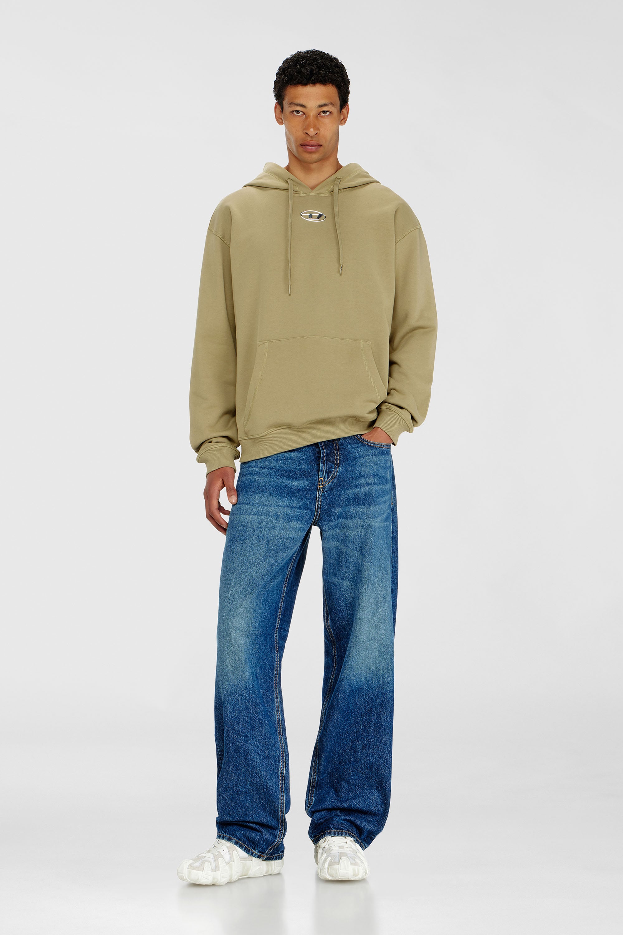 Diesel - S-NORM-HOOD-IOD, Sudadera con capucha de algod&oacute;n con Oval D met&aacute;lico. Hombre in Verde - 1