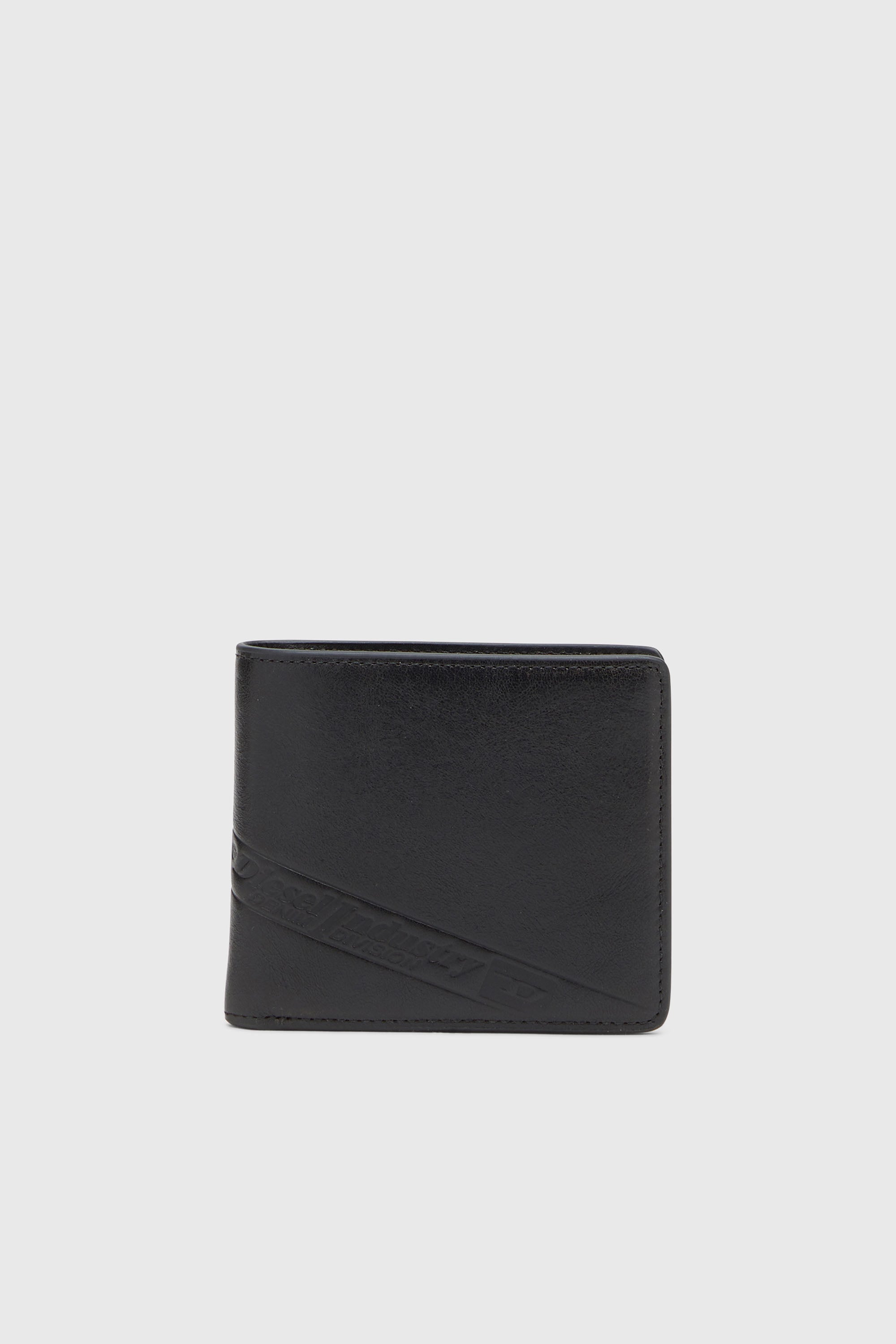 Diesel - FLAG-D BI-FOLD COIN S 3D, Portefeuille en cuir pliable avec logo emboss&eacute; Homme in Noir - 1