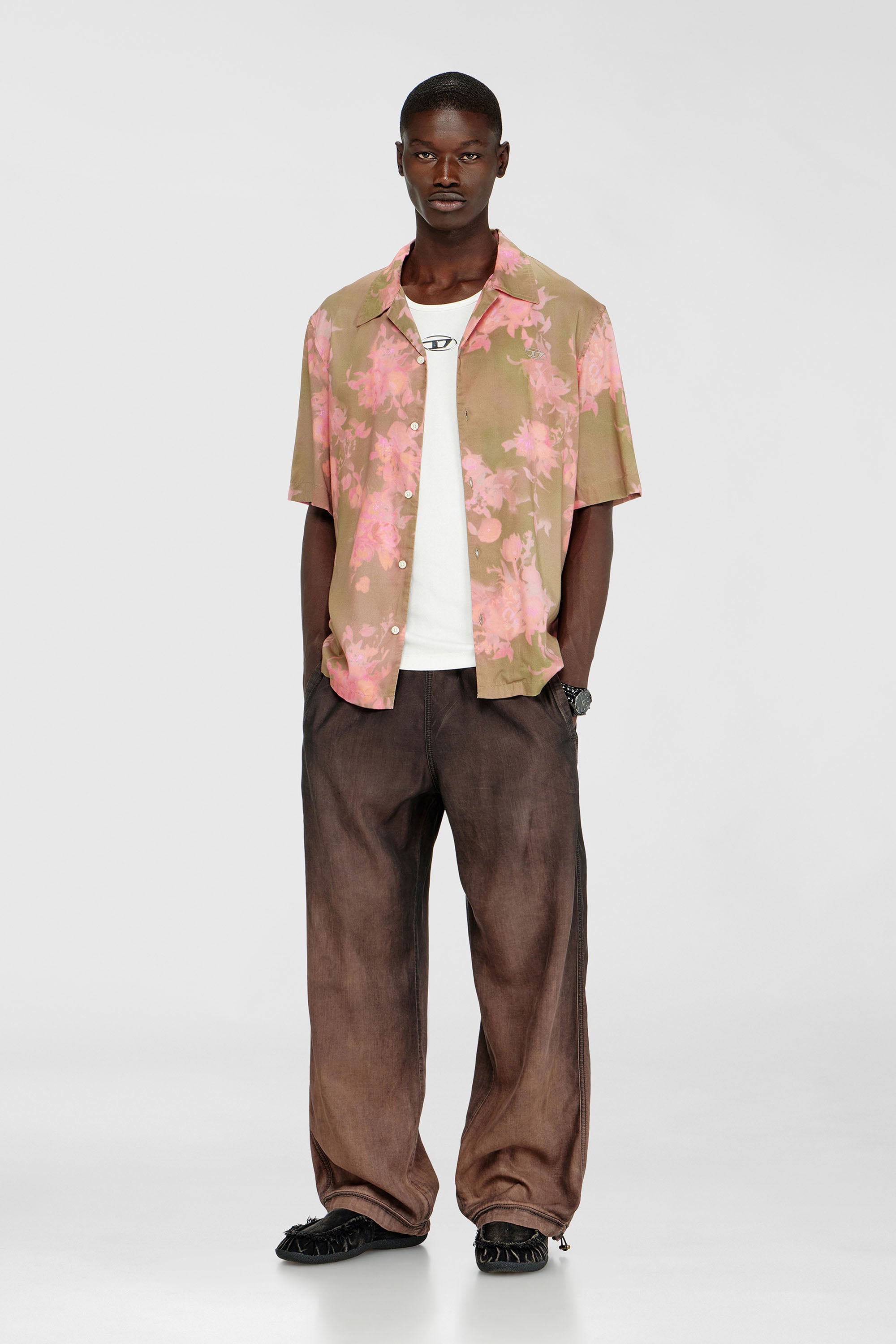 Diesel - S-BRAD-QMCE, Male's Lyocell shirt with all-over floral print in Pink/Brown - 2