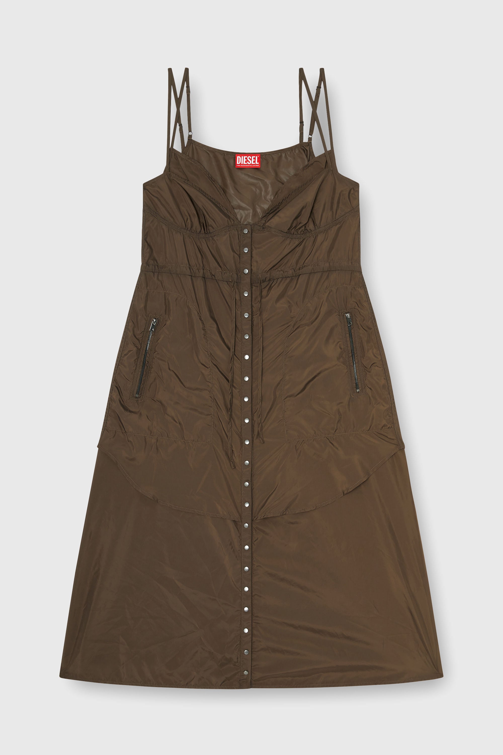 Diesel - D-OROTEA-T1, Robe en nylon l&eacute;ger &agrave; effet superpos&eacute; Femme in Marron - 2