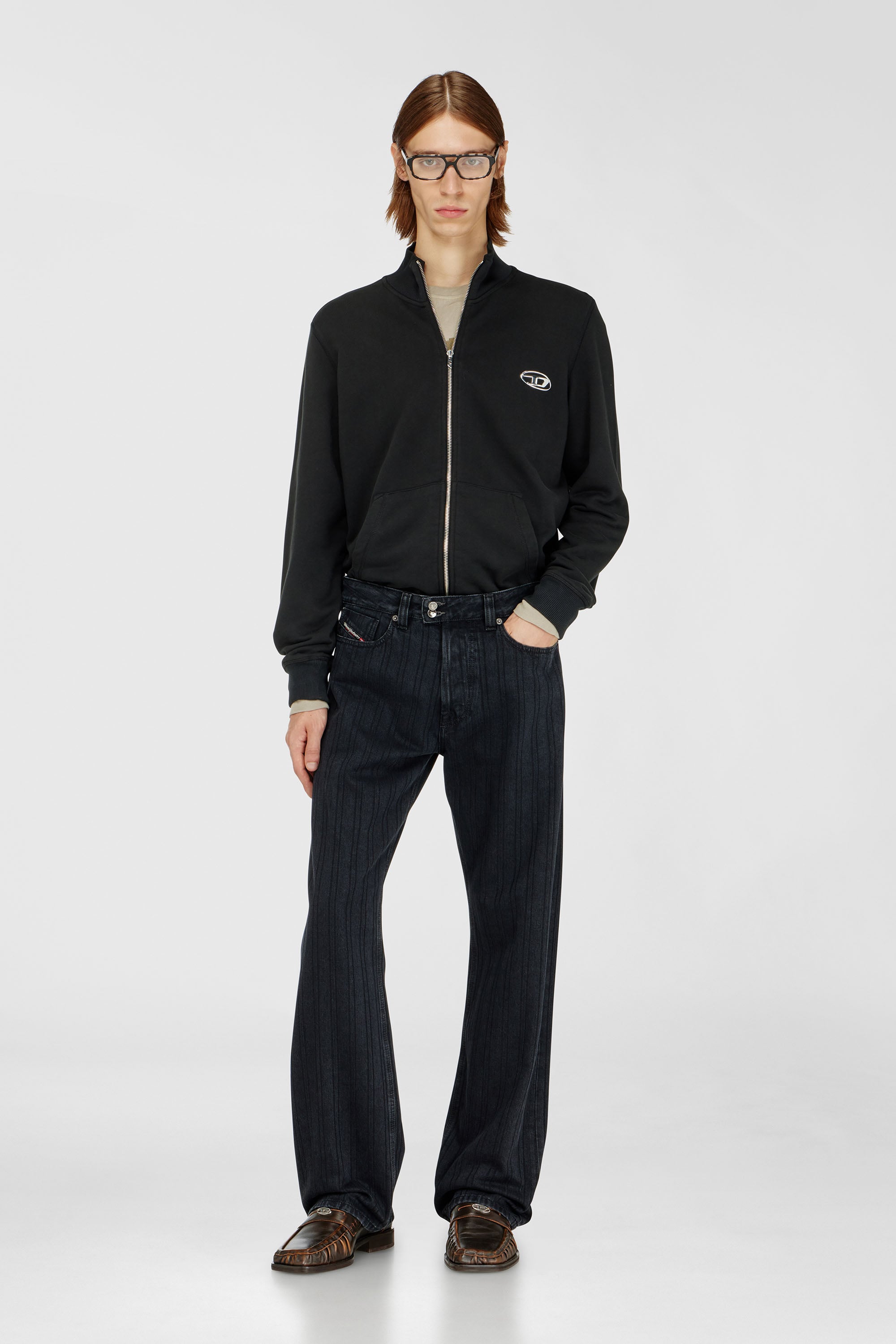 Diesel - S-GINN-ZIP-IOD, Male's Wweatshirt with mock neck and metallic Oval D in Black - 2