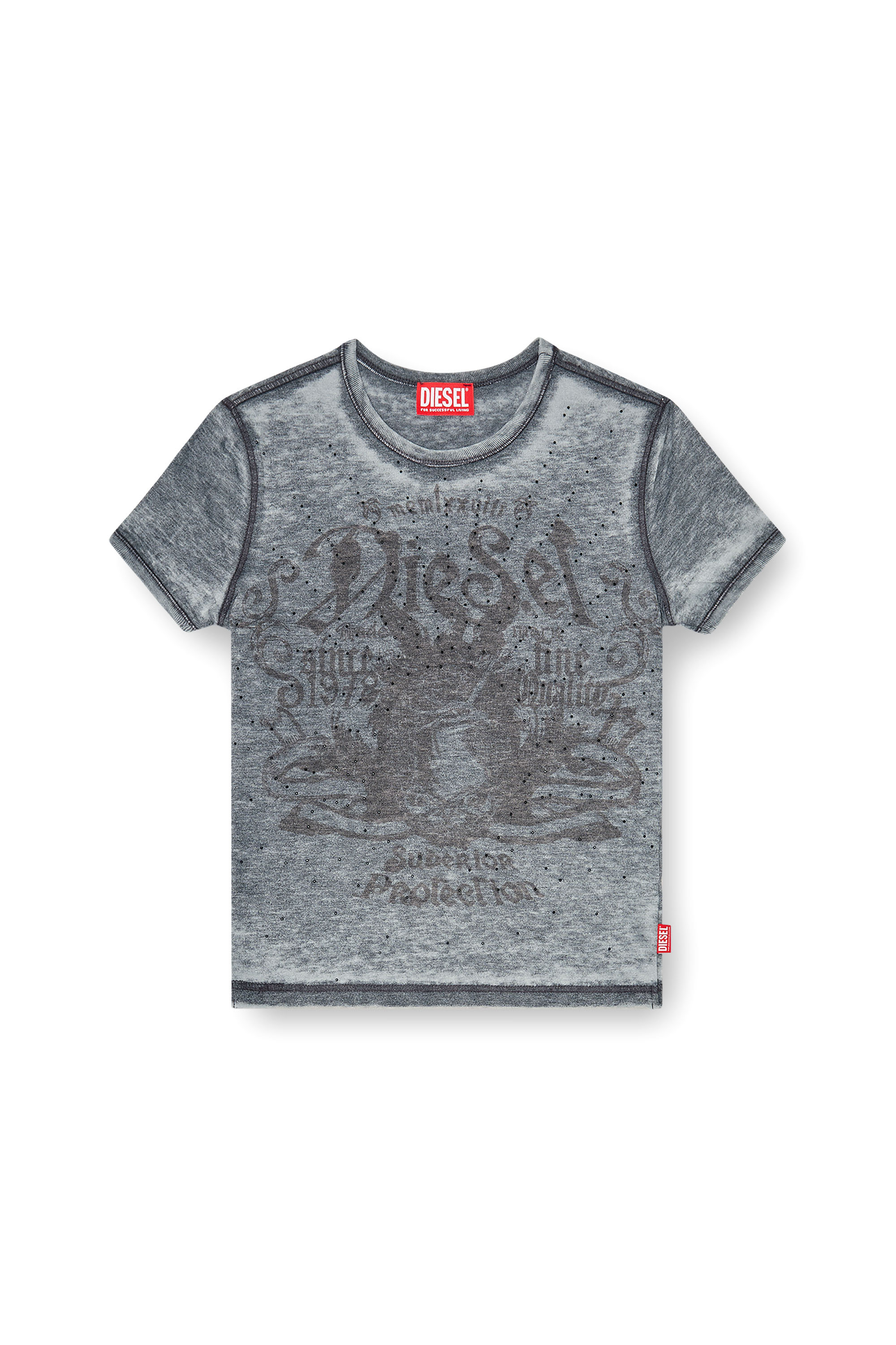 Diesel - T-UNCUTIES-LONG-AA3, Camiseta slim de punto con estampado y tachuelas Mujer in Multicolor - 2