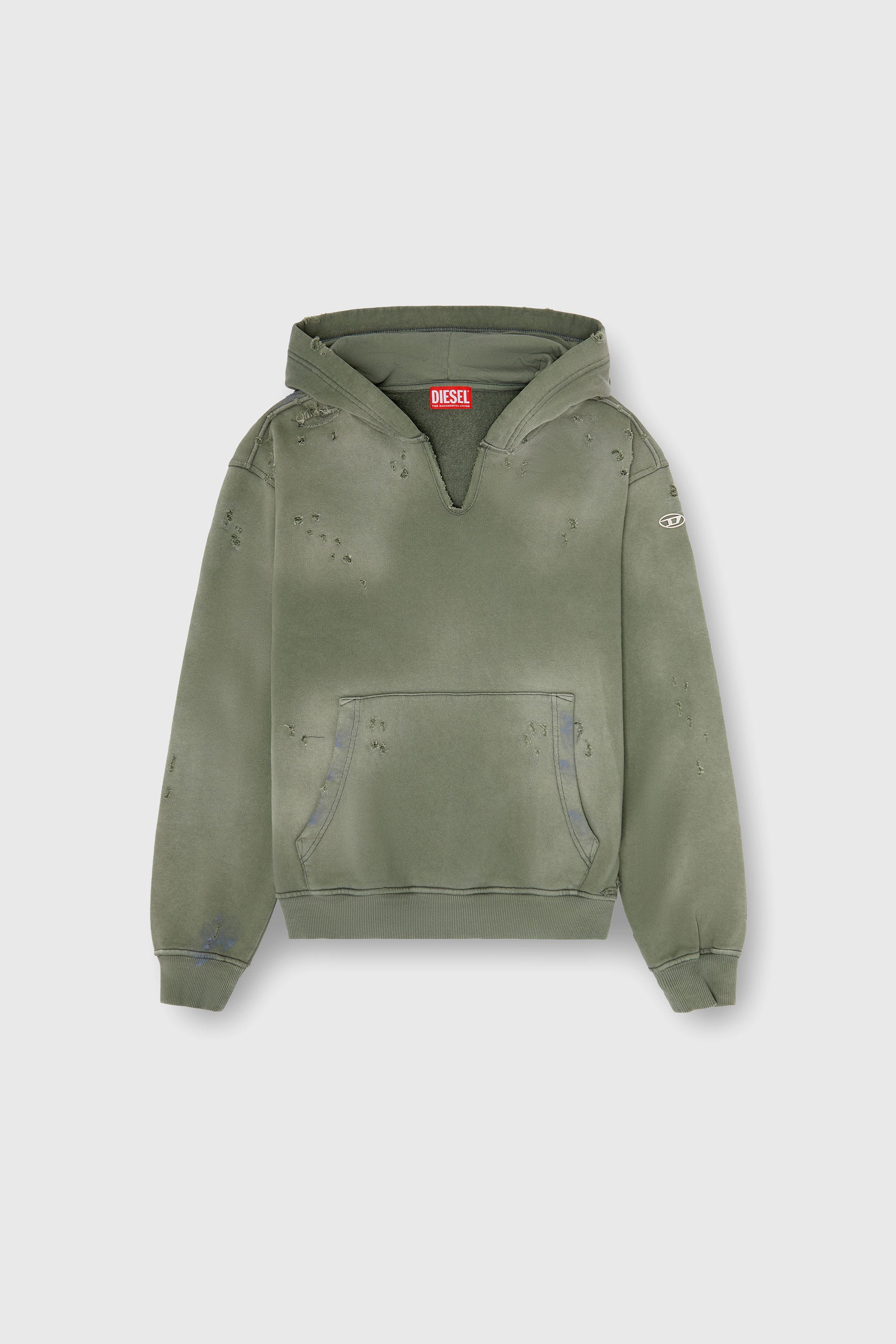 Diesel - S-KEITHY, Sudadera con capucha efecto desgastado y cuello de pico Hombre in Gris - 2