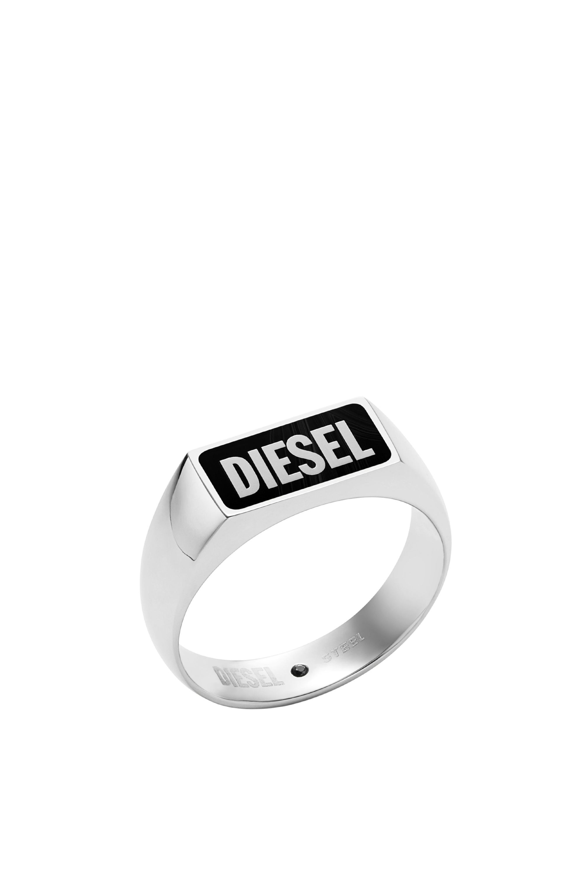 Diesel - DX1512, Anillo de sello de &aacute;gata negra Hombre in Plateado - 1
