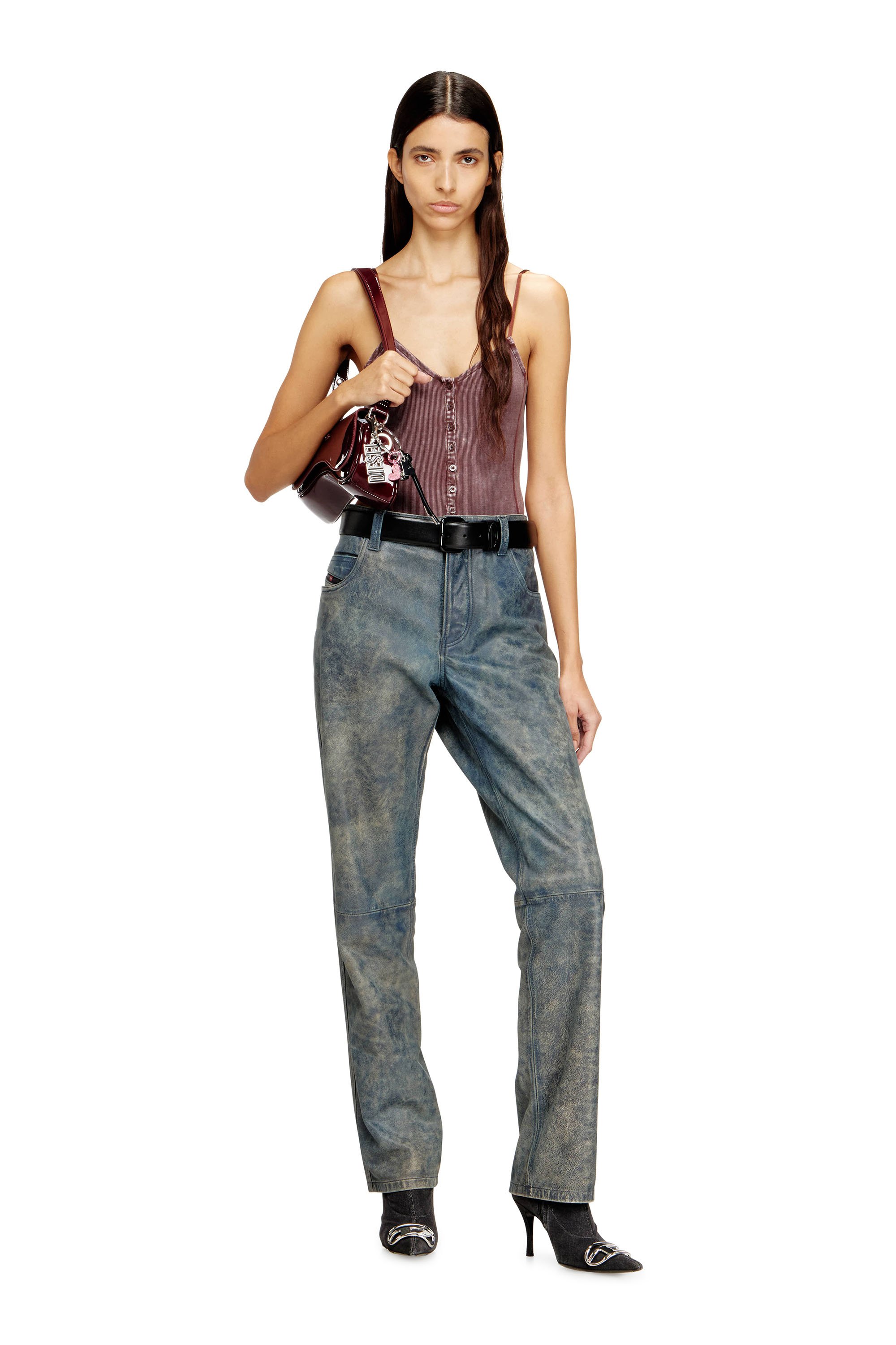 Diesel - T-LEY, Body tanga en jersey canal&eacute; marmolado Mujer in Marr&oacute;n - 2